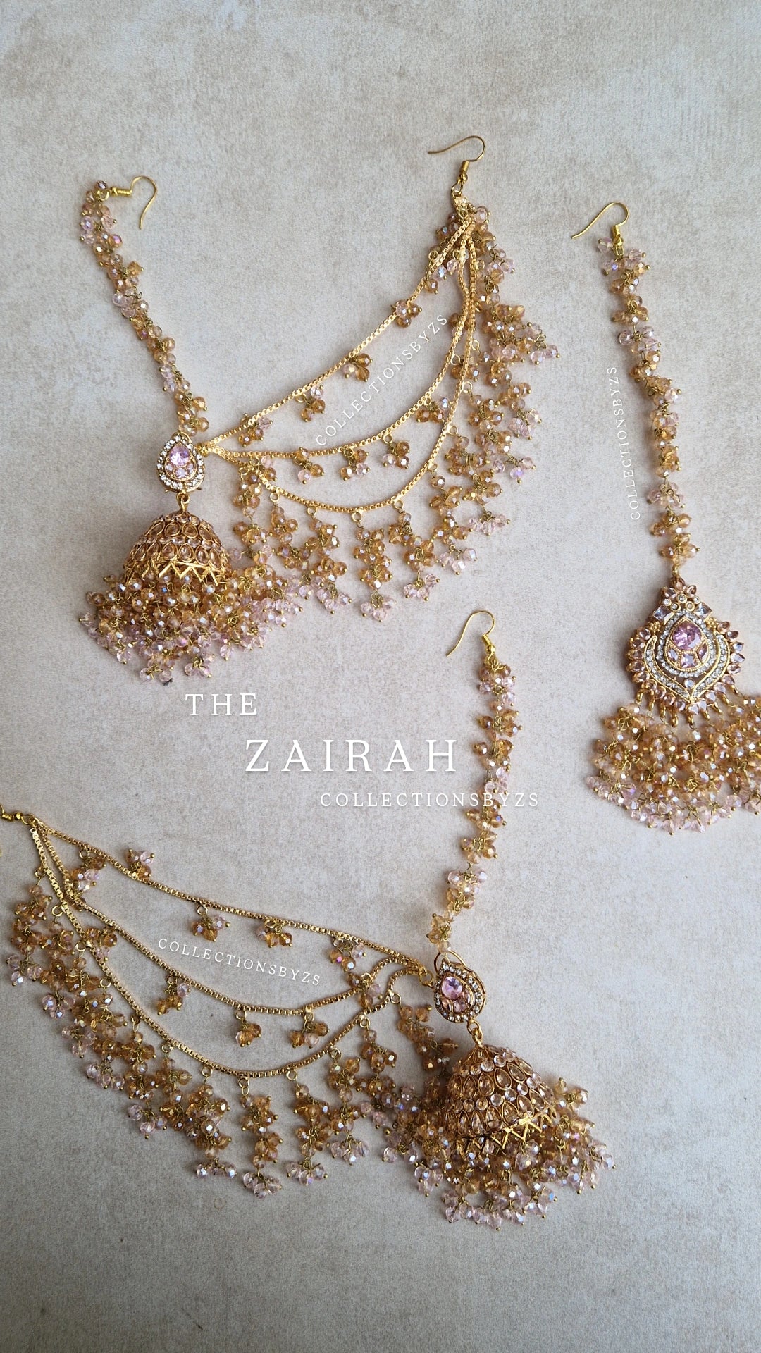 ZAIRAH  -  Pakistani Jhumka with Sahara's and Tikka Set - Pink and Gold