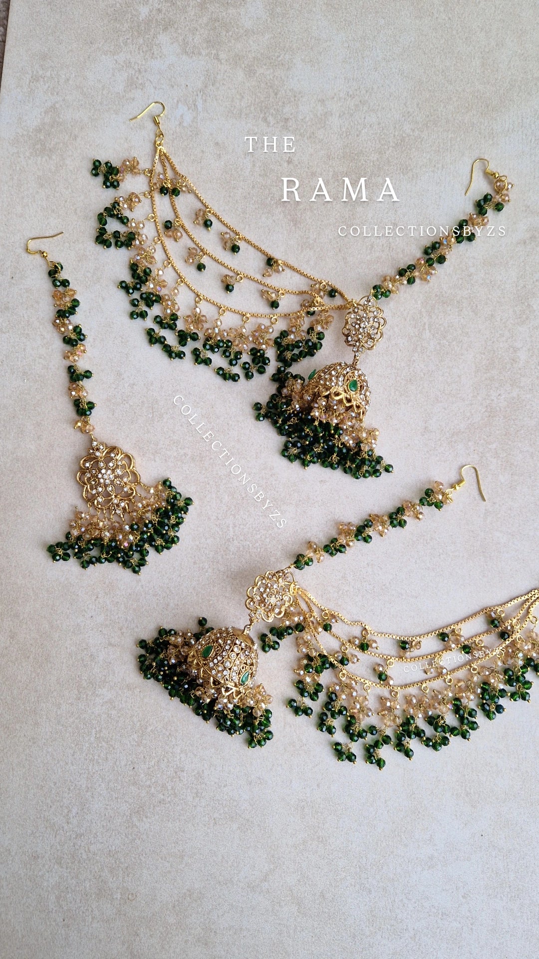 RAMA- Beautiful Pakistani Jhumka with Sahara's & Earring Set - Green