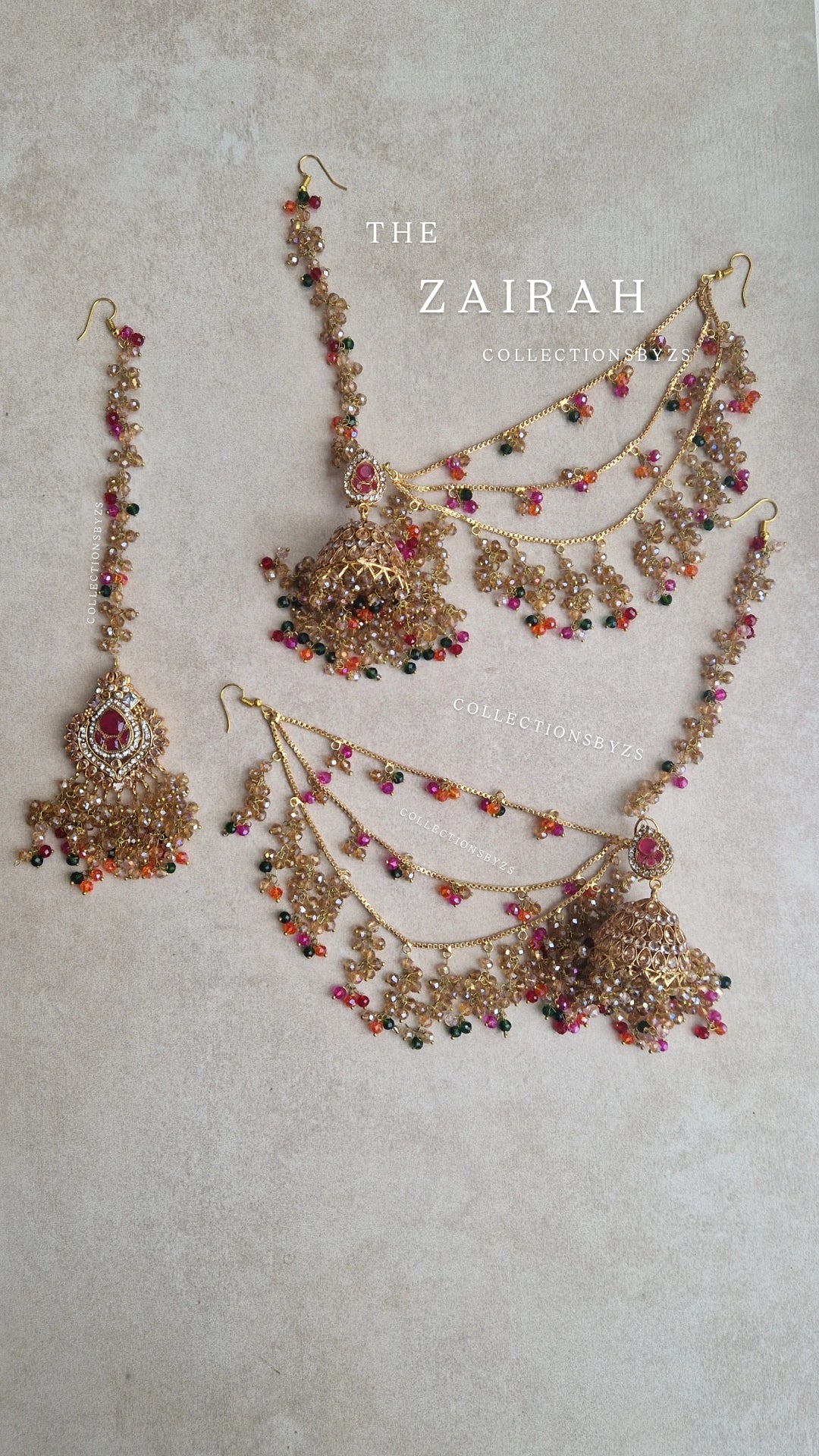 ZAIRAH  -  Pakistani Jhumka with Sahara's and Tikka Set - Multicoloured