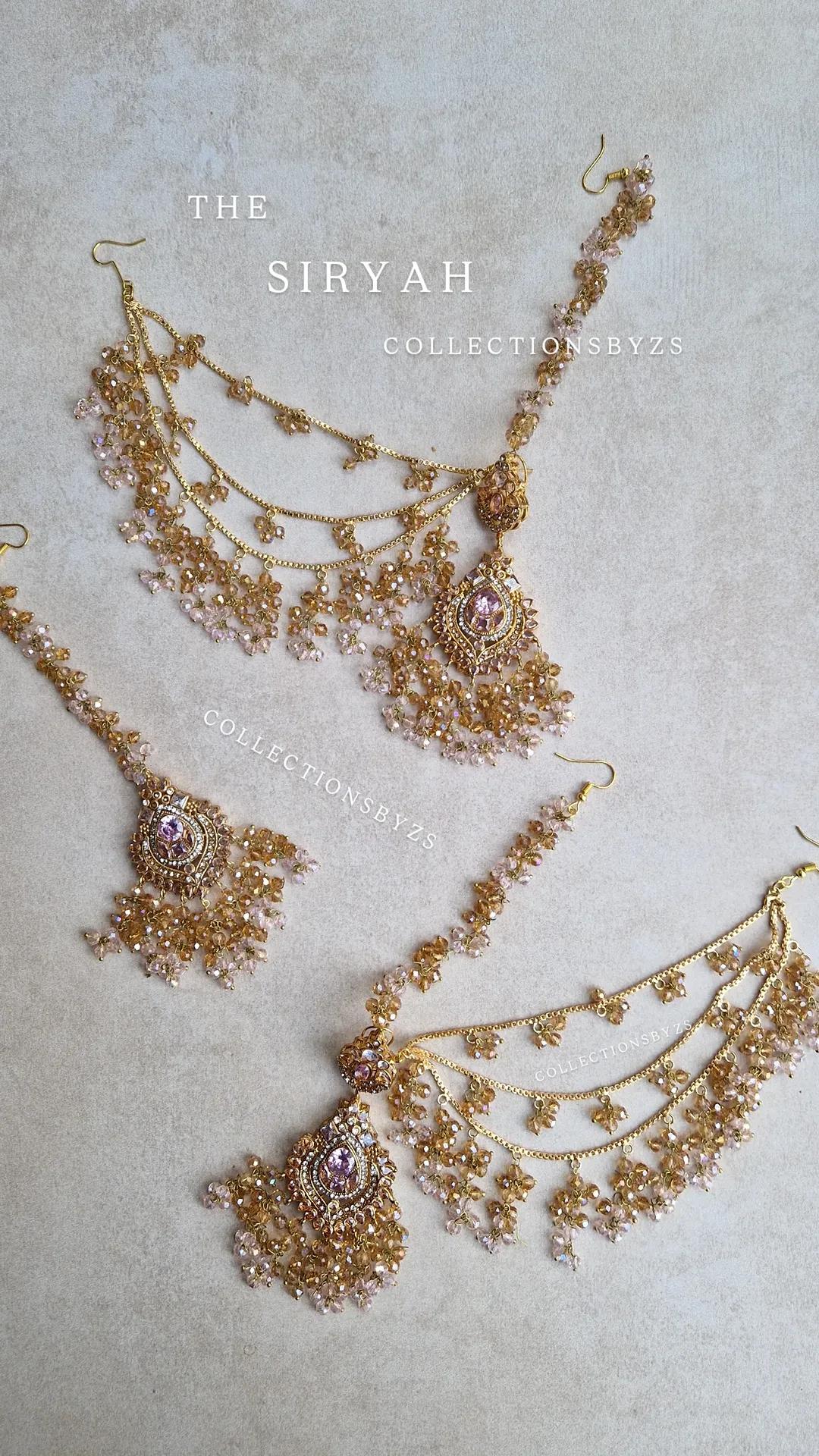 SIRYAH - Beautiful Pakistani Earrings & Tikka Set - Pink & Gold