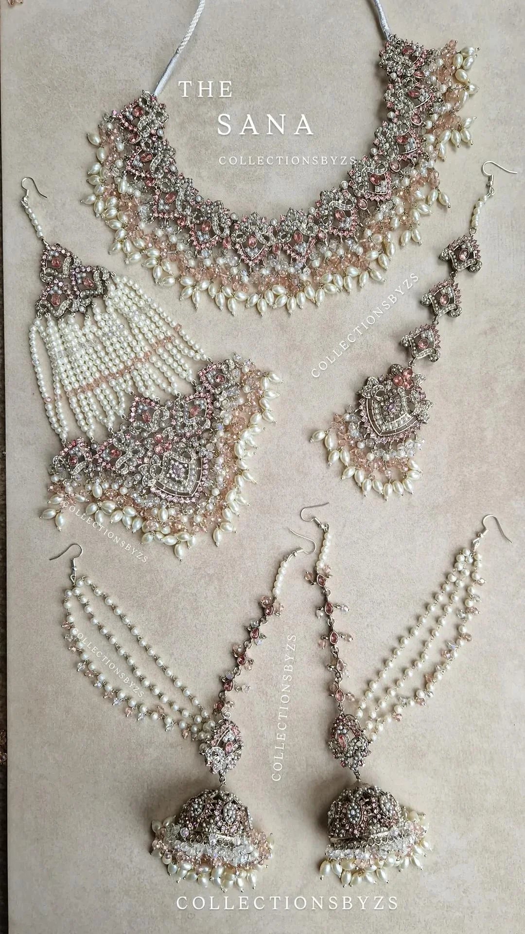 SANA - Beautiful Silver & Pink Pakistani Bridal/Semi Bridal/ Party Jewellery Set
