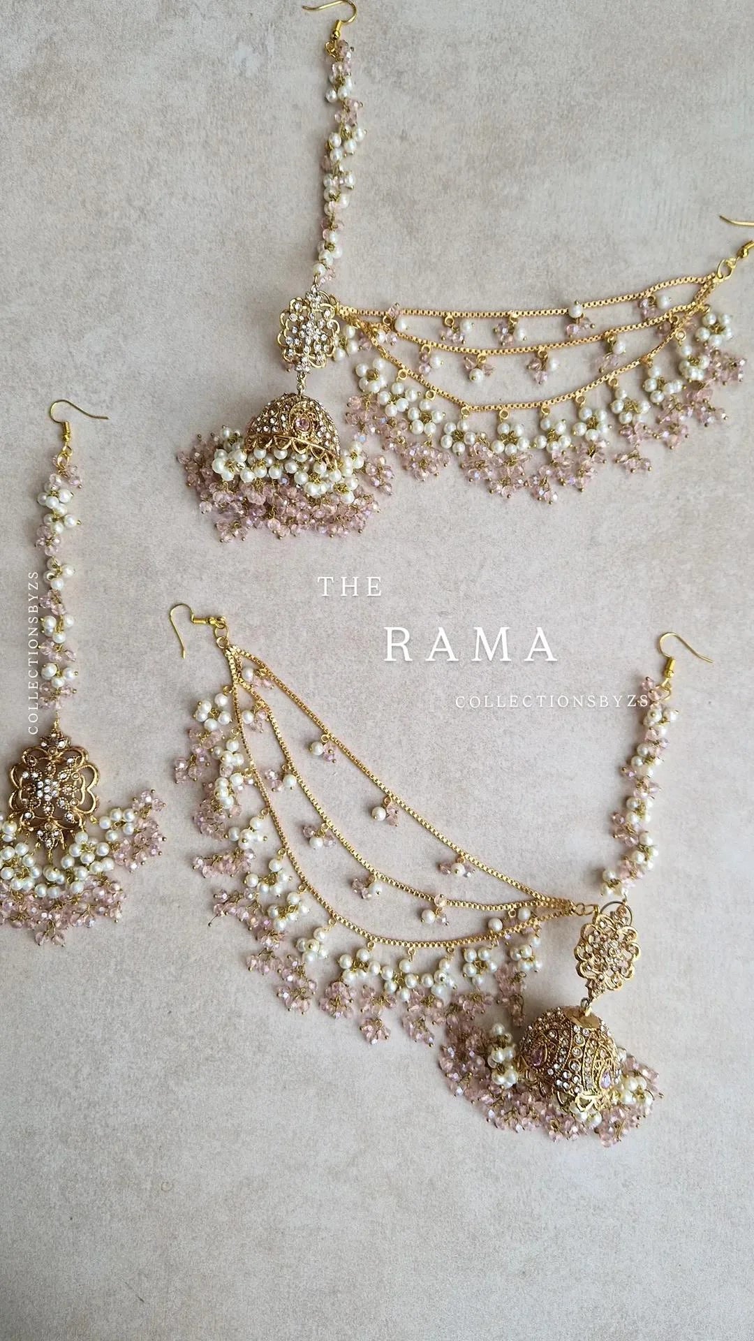 RAMA- Beautiful Pakistani Jhumka with Saharas & Earring Set - Pink & Pearl