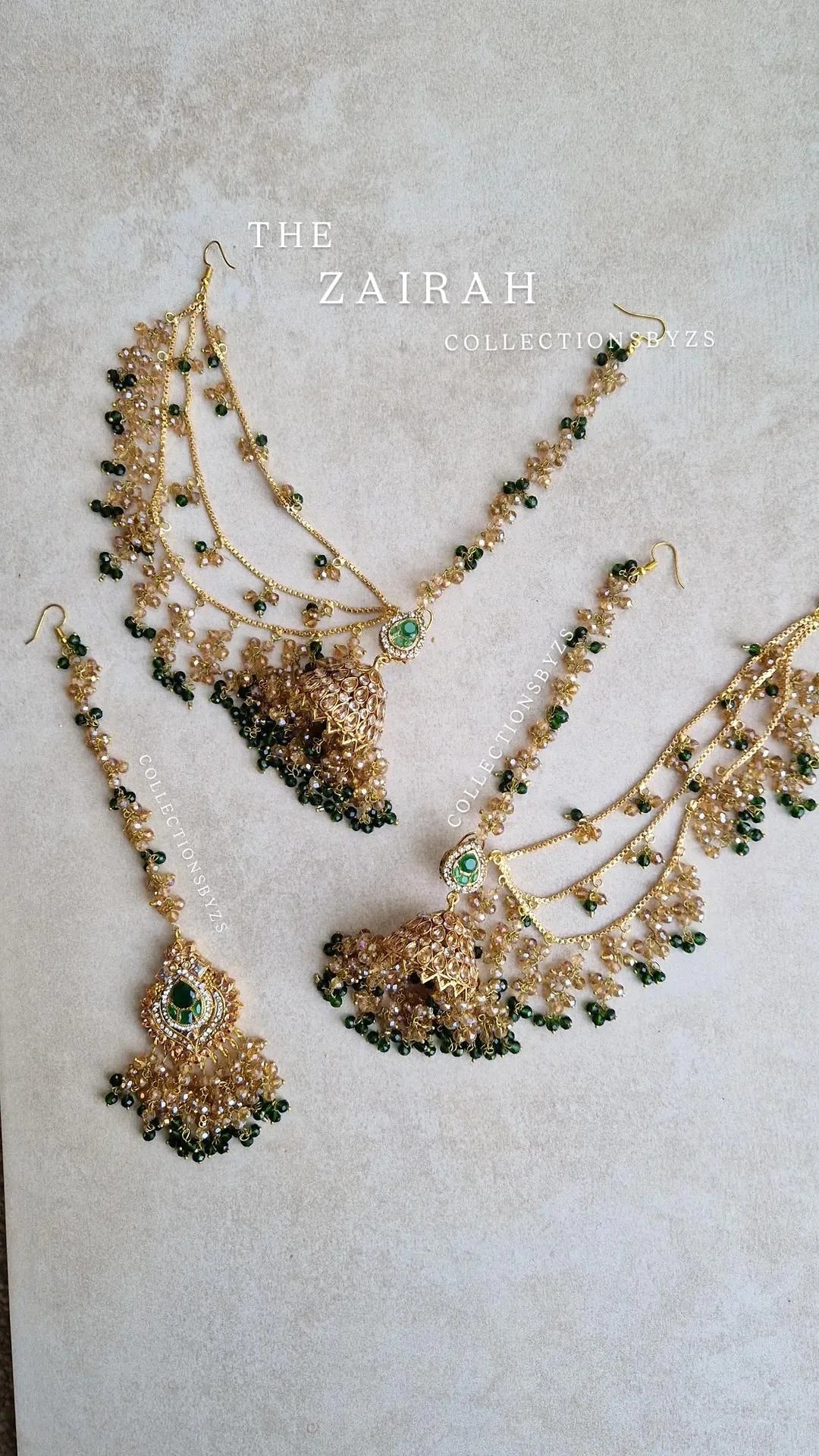 ZAIRAH  -  Pakistani Jhumka with Sahara's and Tikka Set - Green