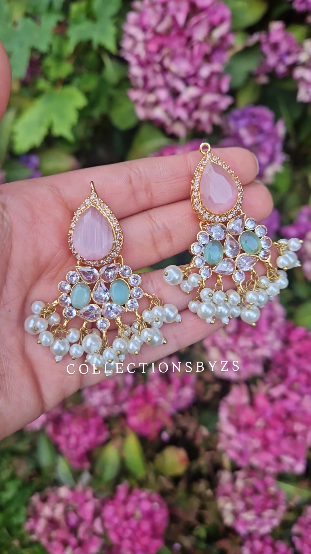 MYRA - Beautiful Pakistani Pearl inspired set - PINK & GREEN Pearl