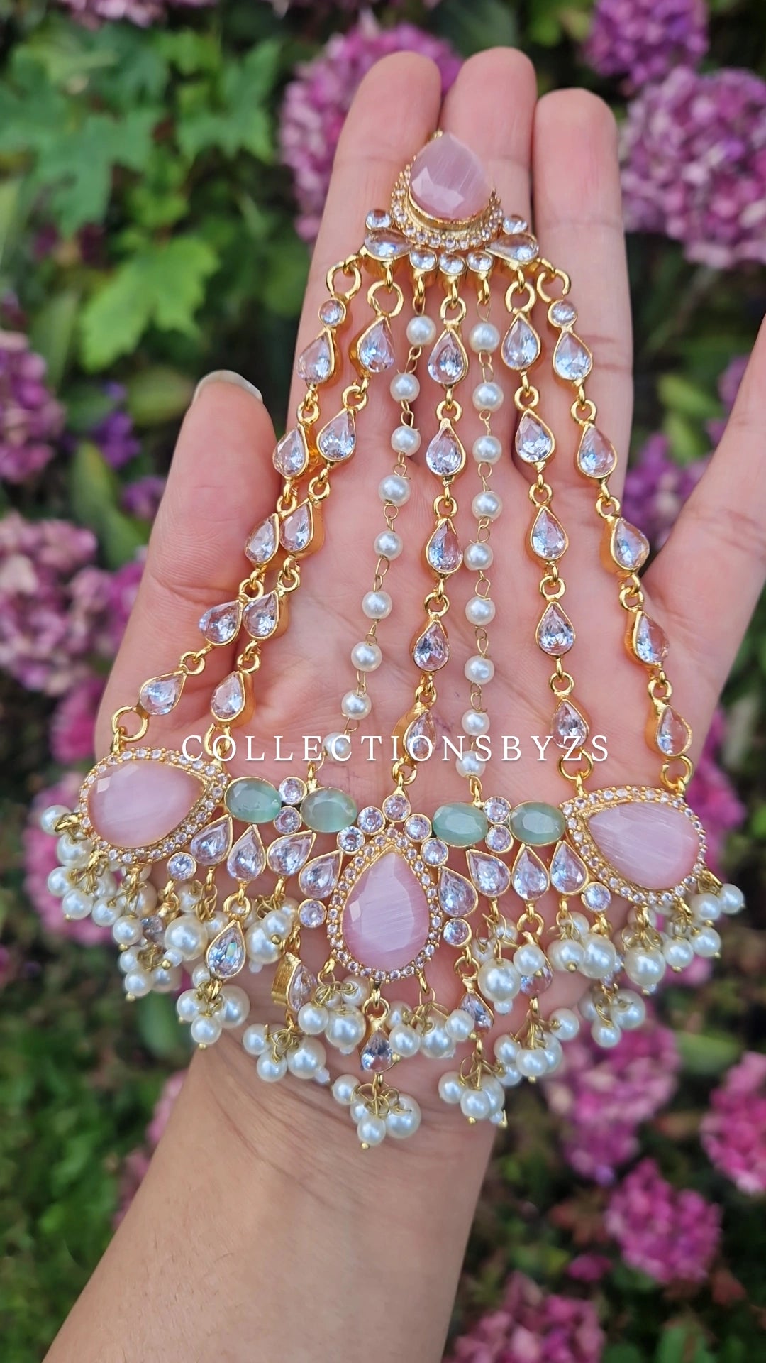 MYRA - Beautiful Pakistani Pearl inspired set - PINK & GREEN Pearl