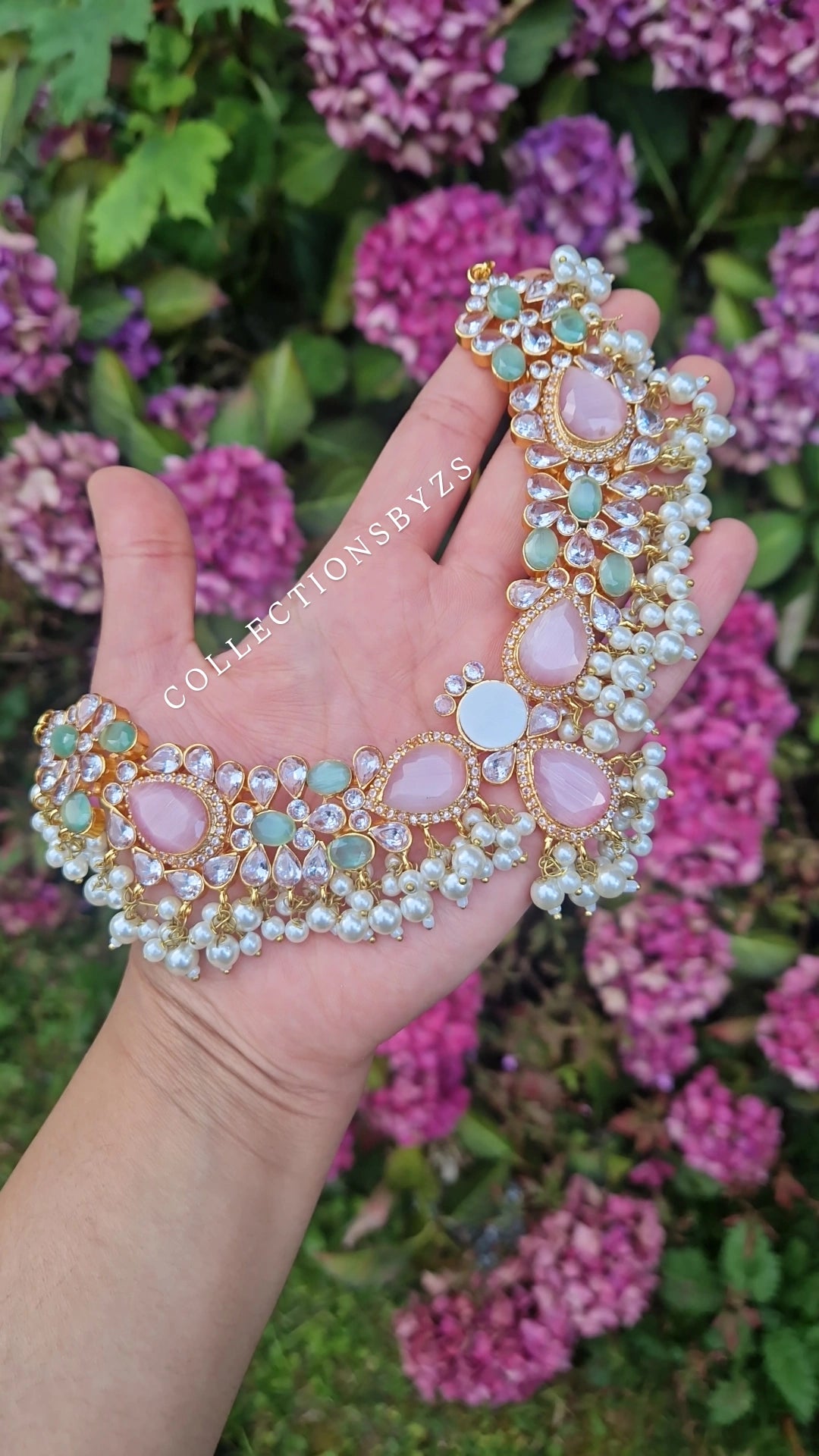 MYRA - Beautiful Pakistani Pearl inspired set - PINK & GREEN Pearl