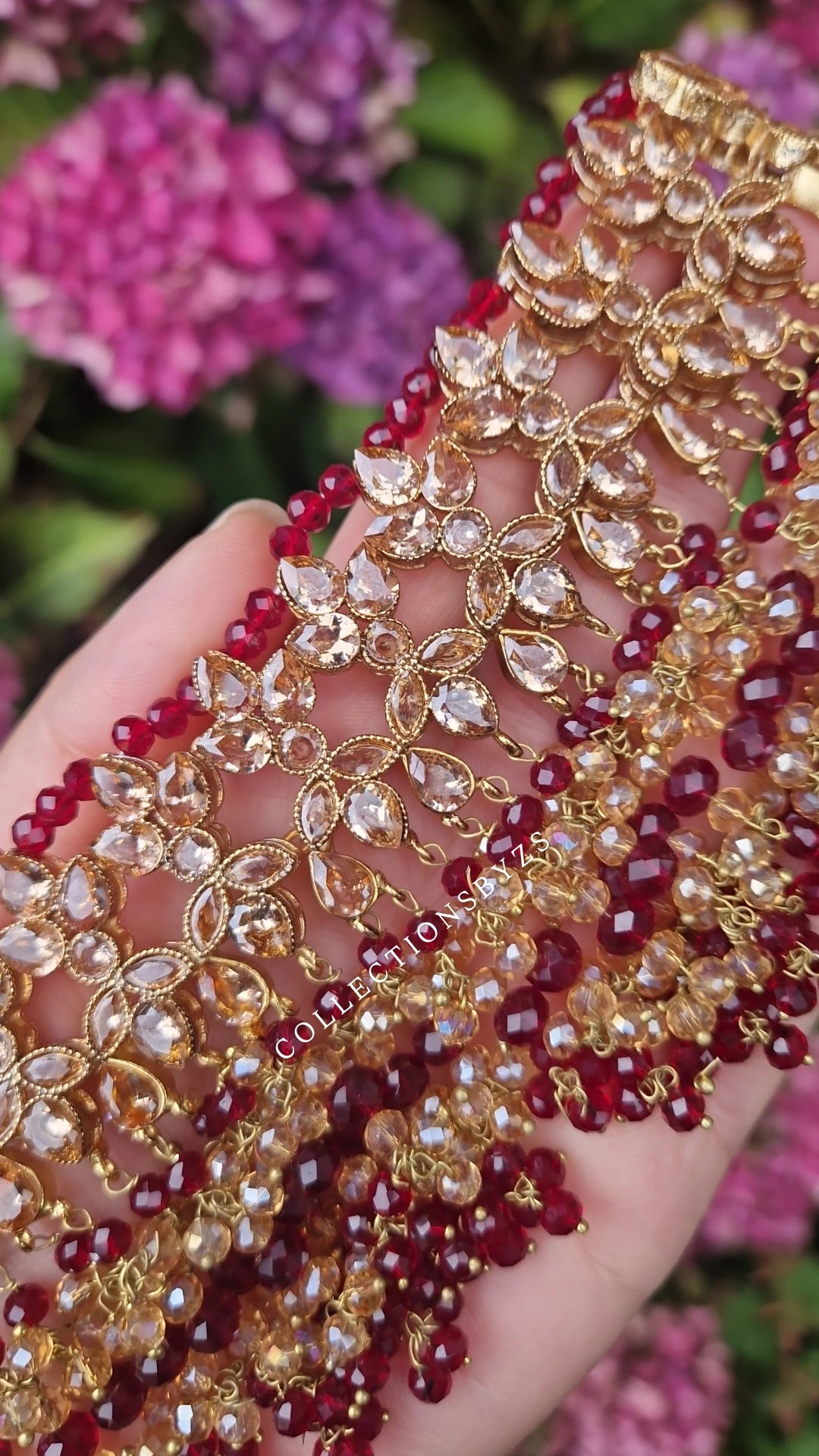 HUMERA- Pakistani Bridal Choker SET OVERSIZED - Maroon, Red and Golden