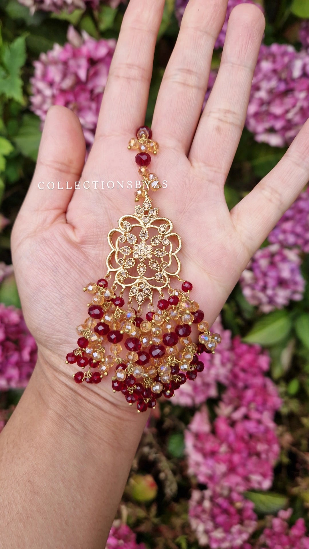 HUMERA- Pakistani Bridal Choker SET OVERSIZED - Maroon, Red and Golden