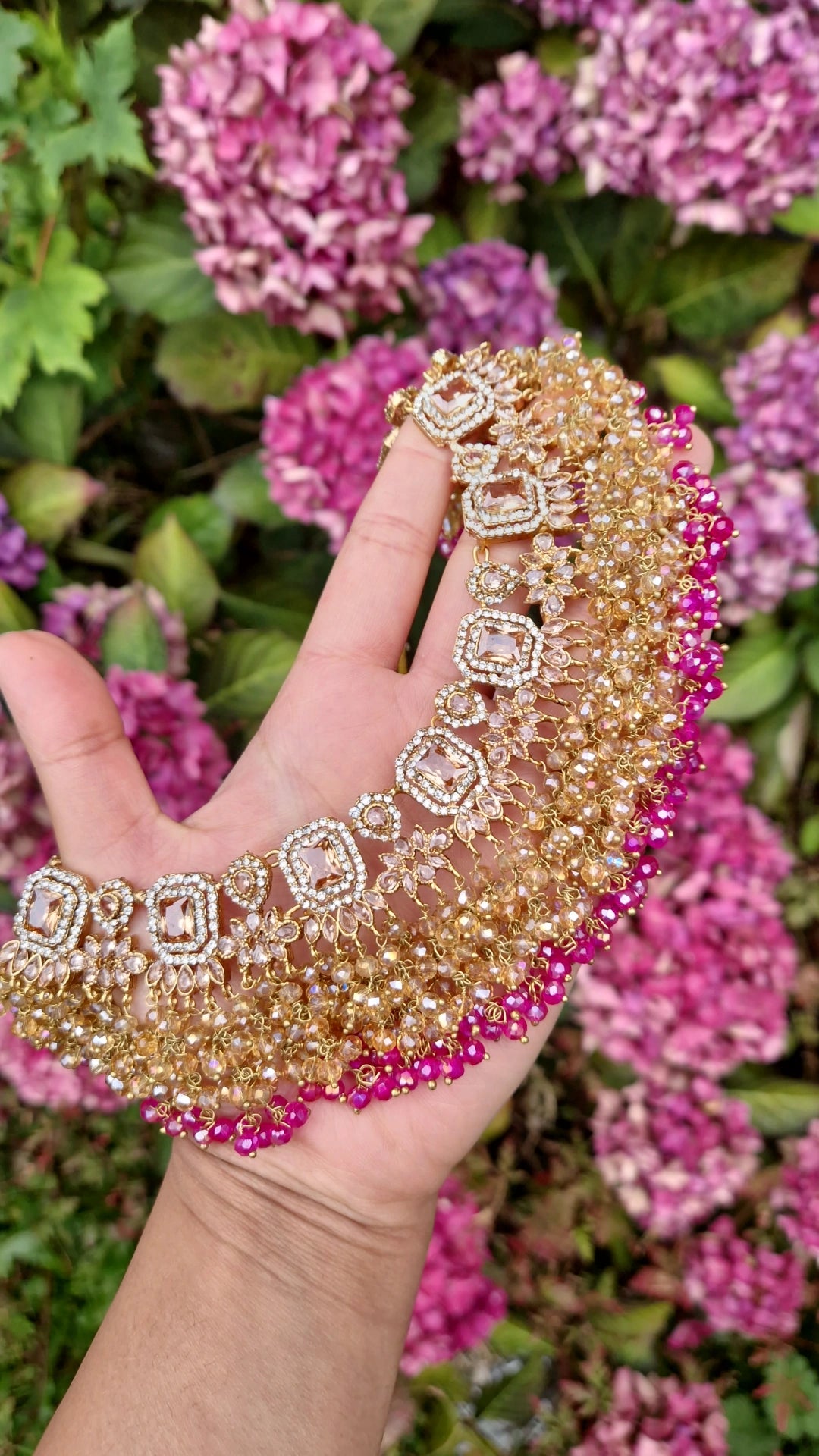 DAHMAS- Beautiful *Premium* Pakistani Shocking Pink and Gold Semi Bridal Mehndi Set