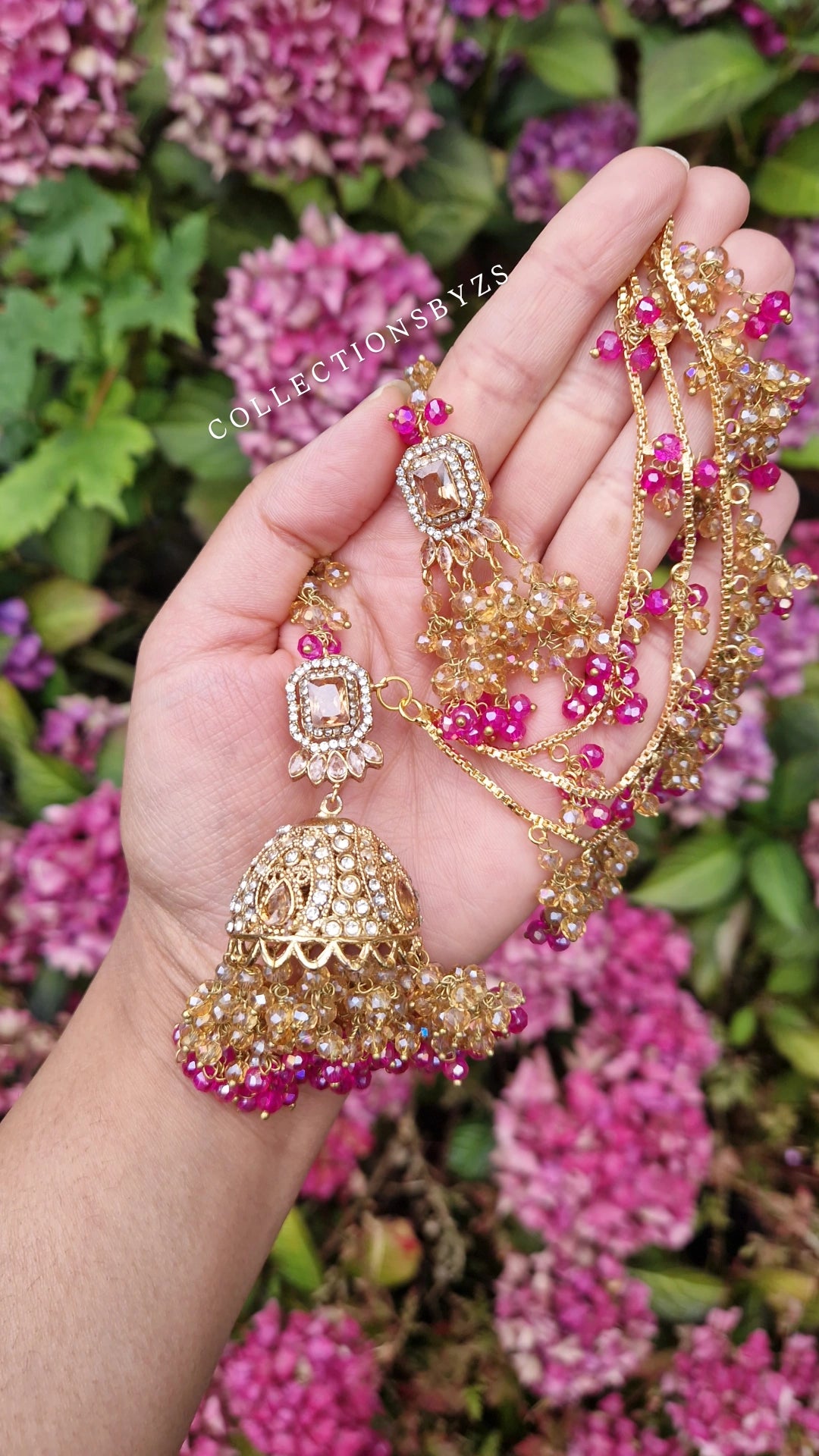 DAHMAS- Beautiful *Premium* Pakistani Shocking Pink and Gold Semi Bridal Mehndi Set