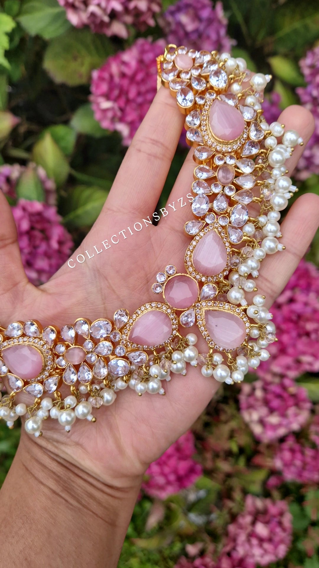 MYRA - Beautiful Pakistani Pearl inspired set - PINK & PEARL with Saharas.