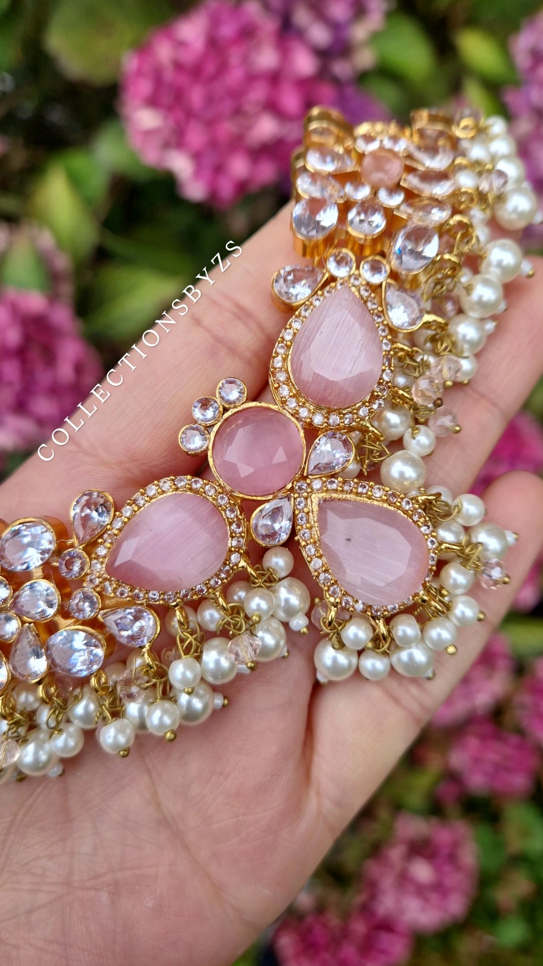 MYRA - Beautiful Pakistani Pearl inspired set - PINK & PEARL with Saharas.
