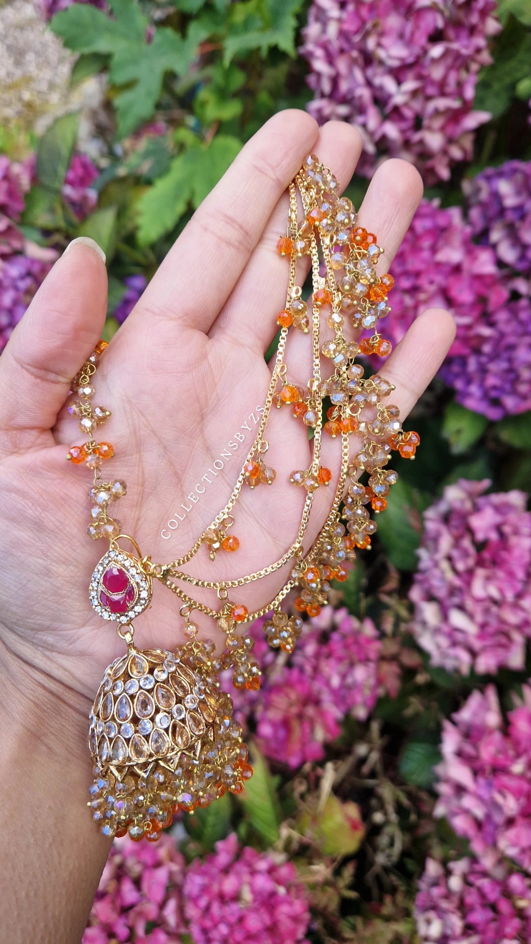 ZAIRAH  - 3 piece Pakistani  Jhumar, Jhumka with Sahara's and Tikka Set -  Orange