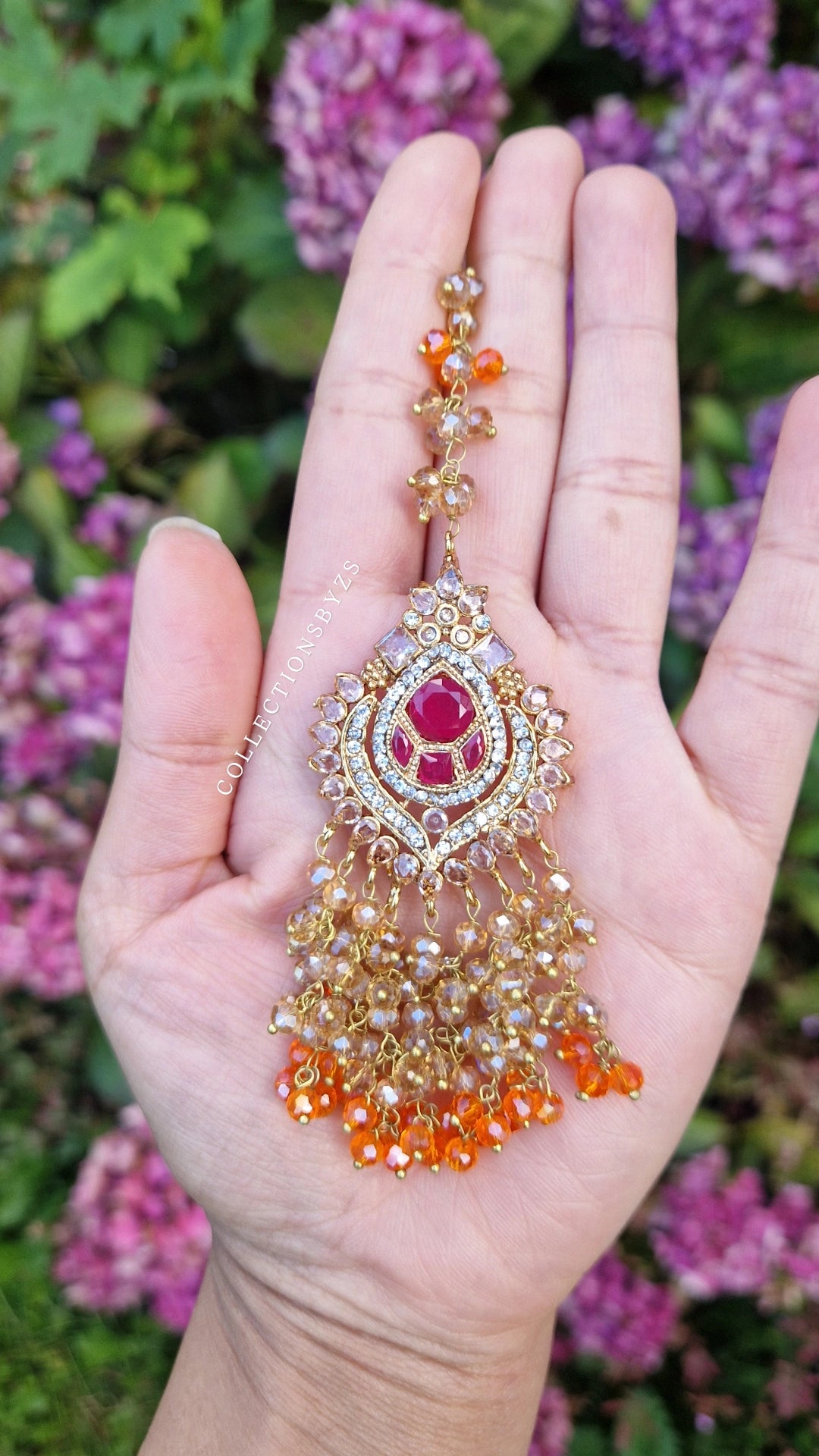 ZAIRAH  - 3 piece Pakistani  Jhumar, Jhumka with Sahara's and Tikka Set -  Orange