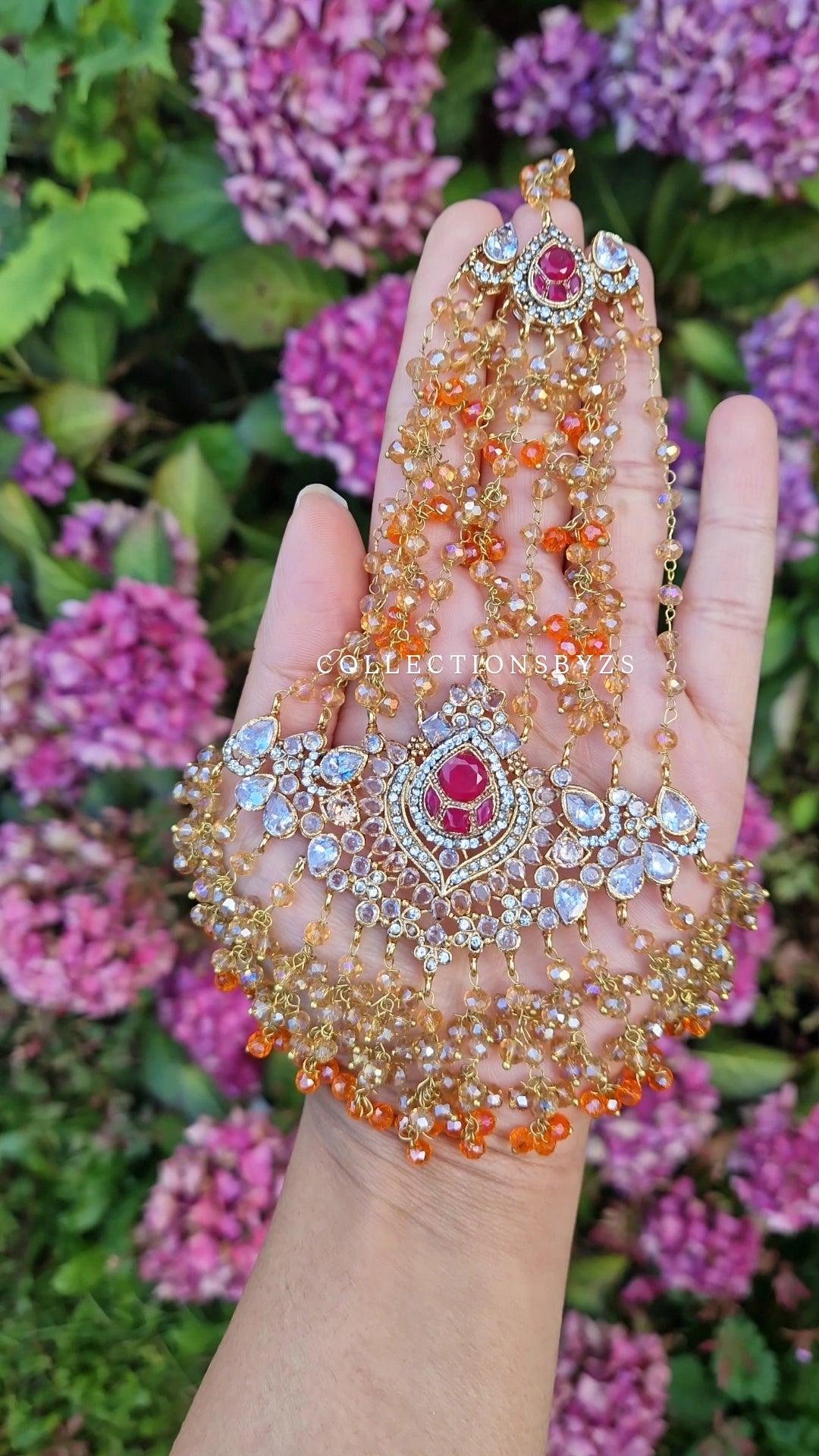ZAIRAH  - 3 piece Pakistani  Jhumar, Jhumka with Sahara's and Tikka Set -  Orange