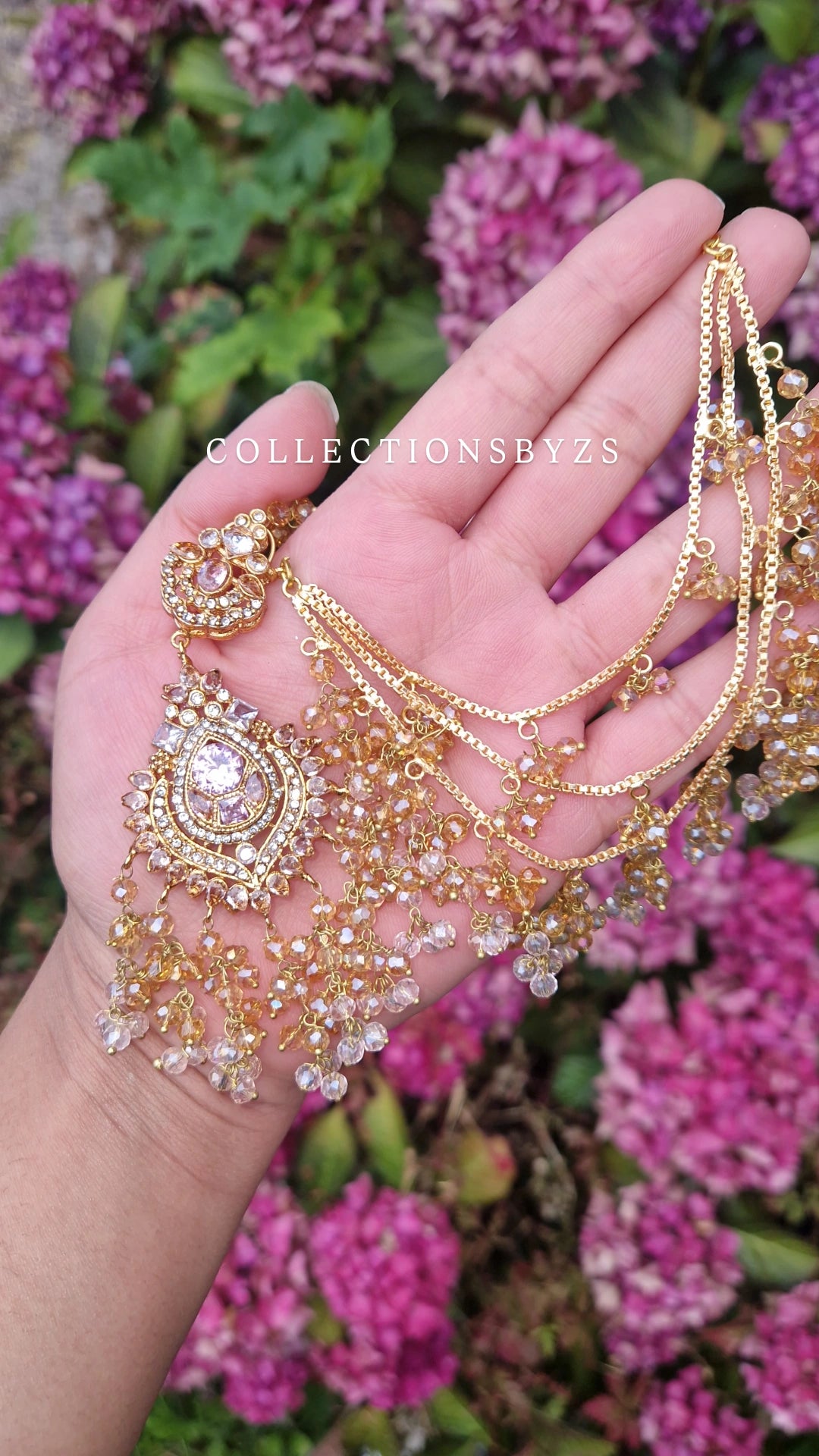 SIRYAH - Beautiful Pakistani Earrings & Tikka Set - Pink & Gold