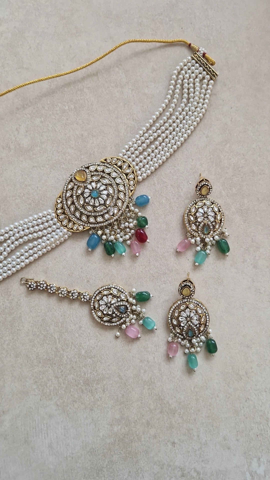 RUMI- *CLEARANCE* Indian Victorian Polish Choker Set- MULTI -
