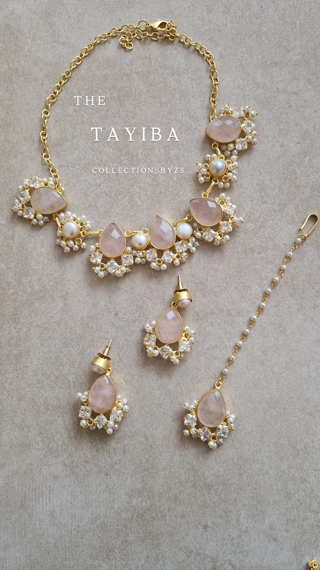 TAYIBA- Small yet Beautiful Elegant Premium Mother of Pearl Set Roze Quartz.