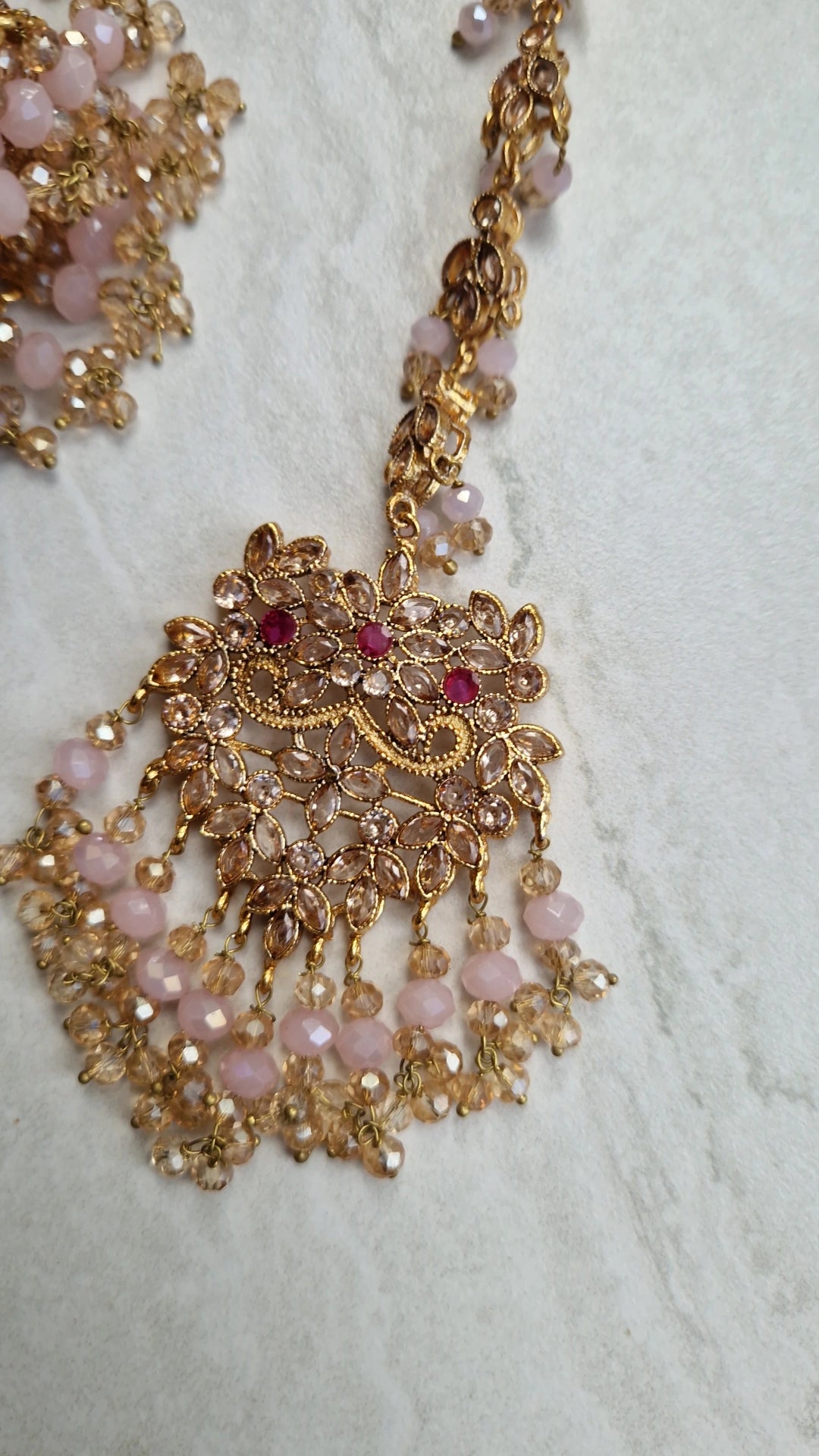 NAZIA- Stunning Pakistani Choker Set - Gold and POWDER Pink