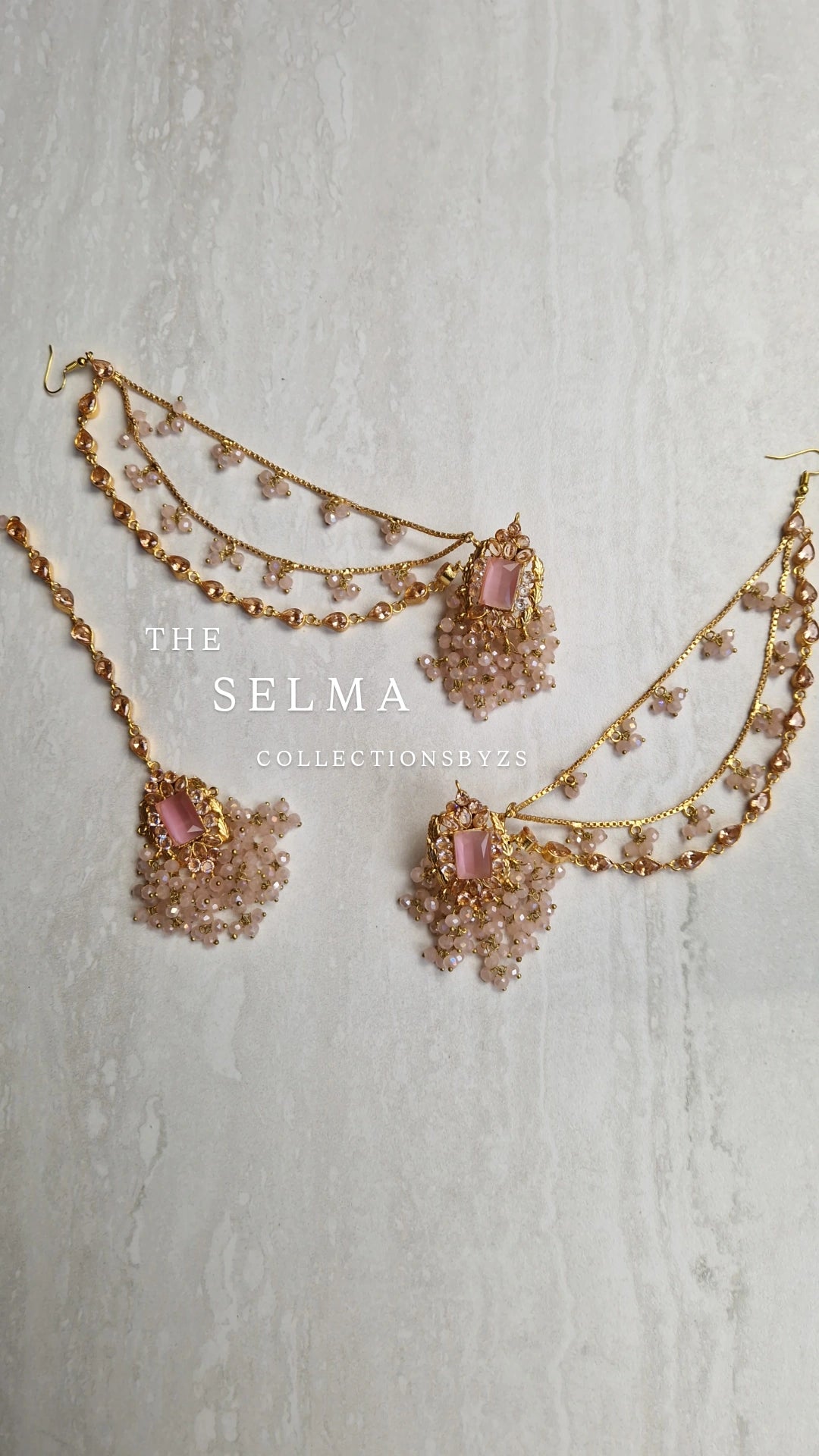 SELMA- Beautiful Pakistani Earrings and Tikka  - PINK