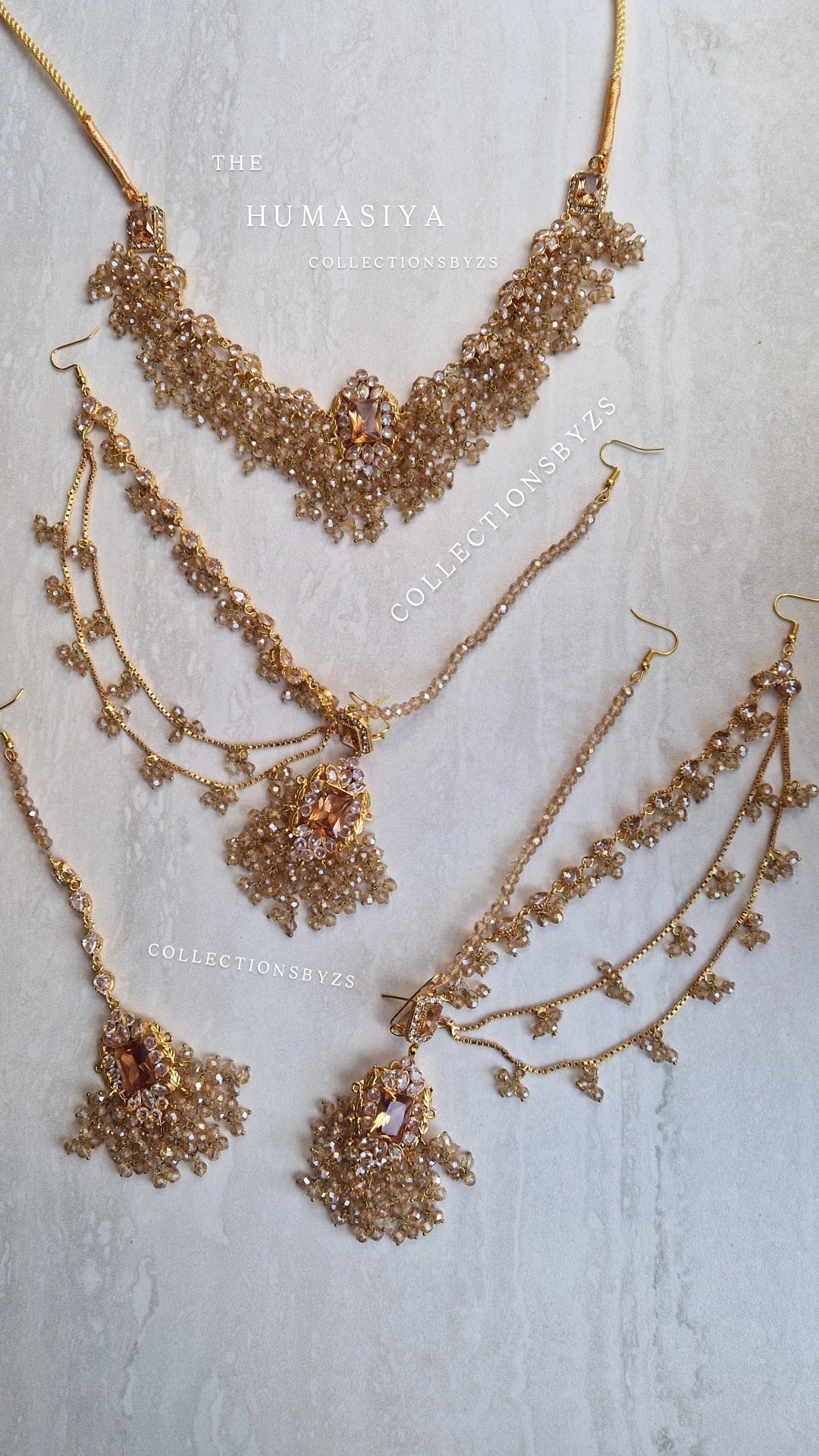 HUMASIYA - Beautiful Small elegant Pakistani Jewellery Set -  FULL GOLD