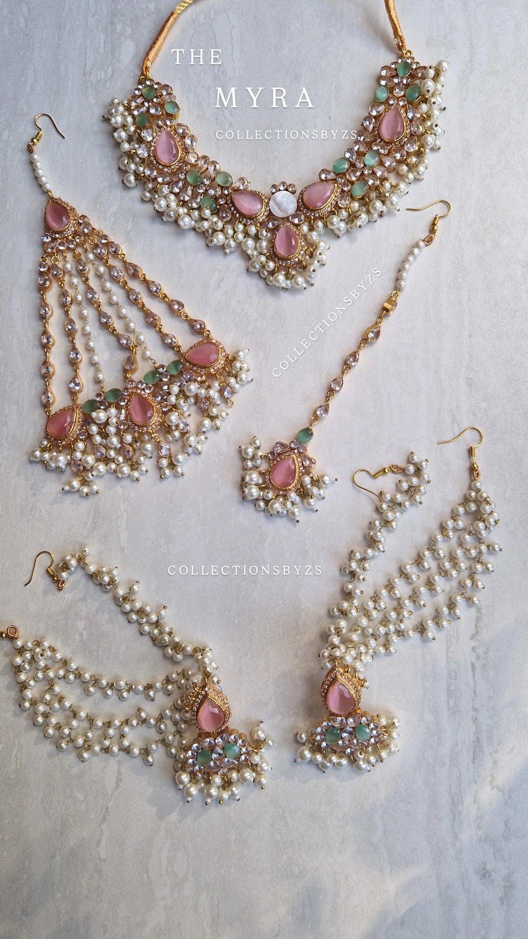 MYRA - Beautiful Pakistani Pearl inspired set - PINK & GREEN Pearl.