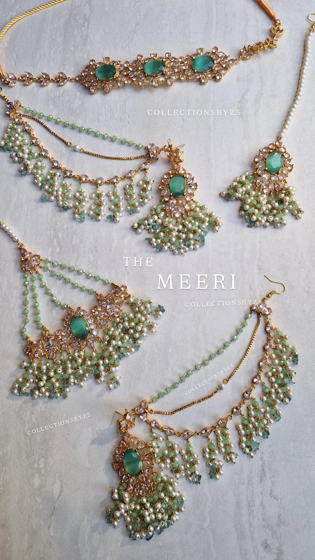 MEERI - Beautiful Pakistani 4 piece Elegant Set - Green/Mint