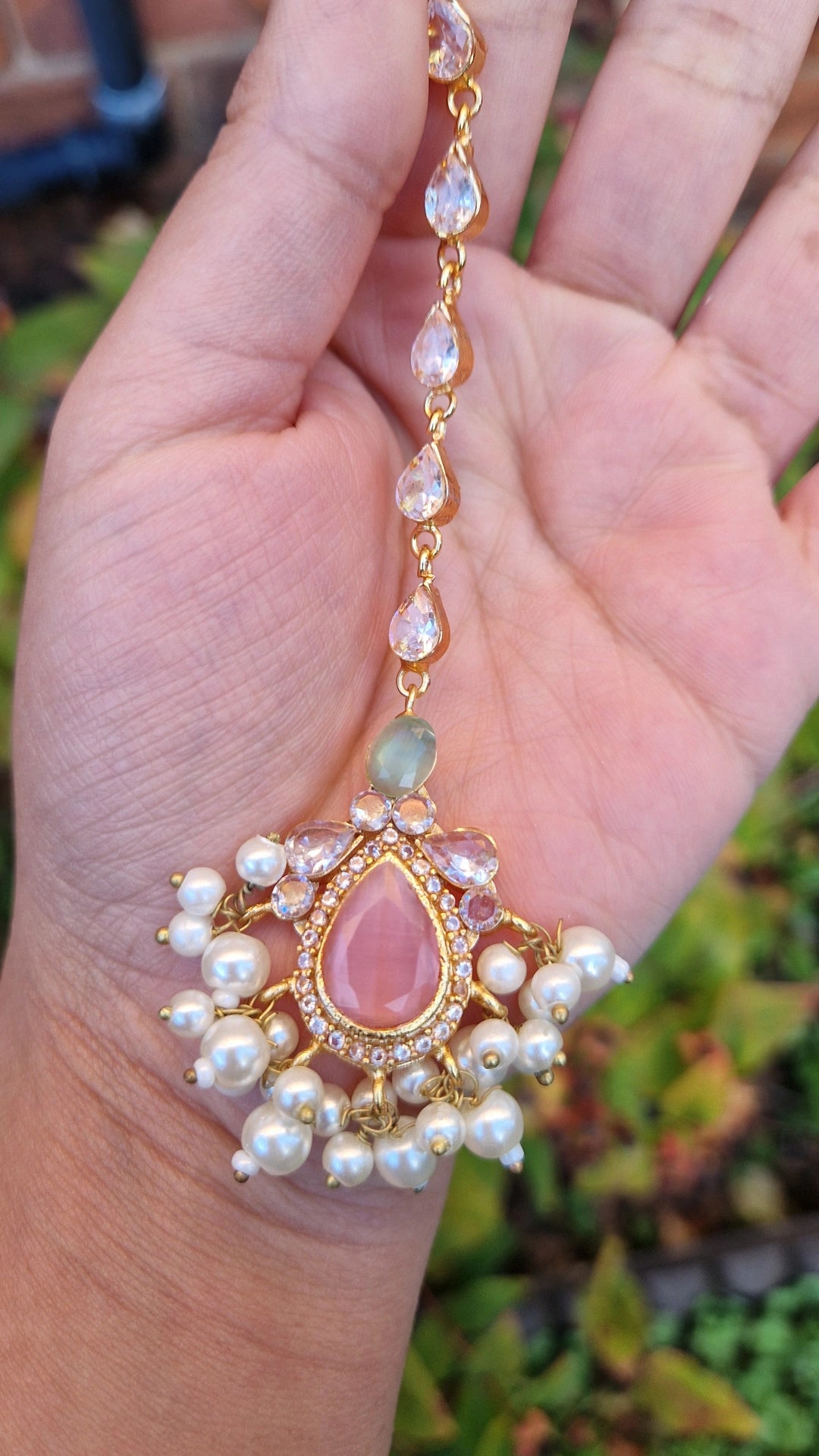 MYRA - Beautiful Pakistani Pearl inspired set - PINK & GREEN Pearl.