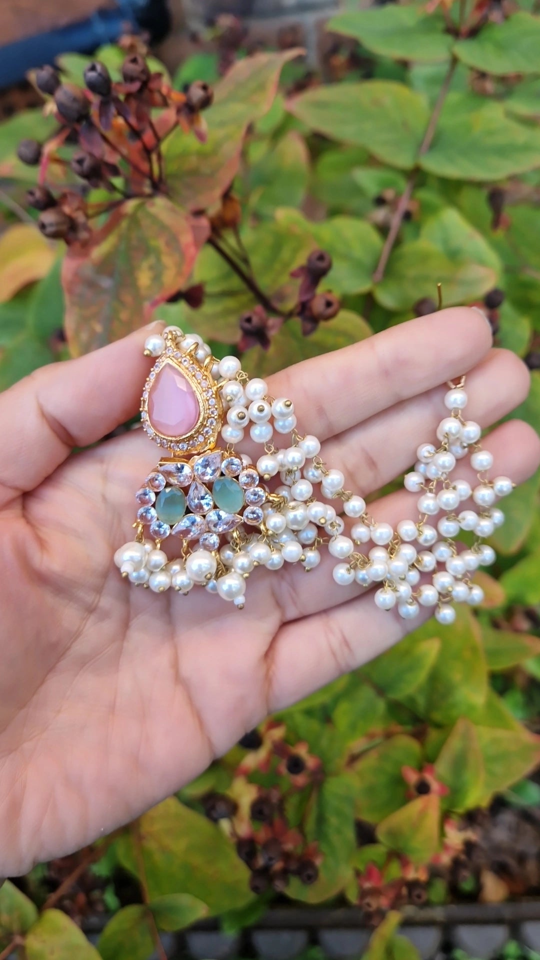 MYRA - Beautiful Pakistani Pearl inspired set - PINK & GREEN Pearl.