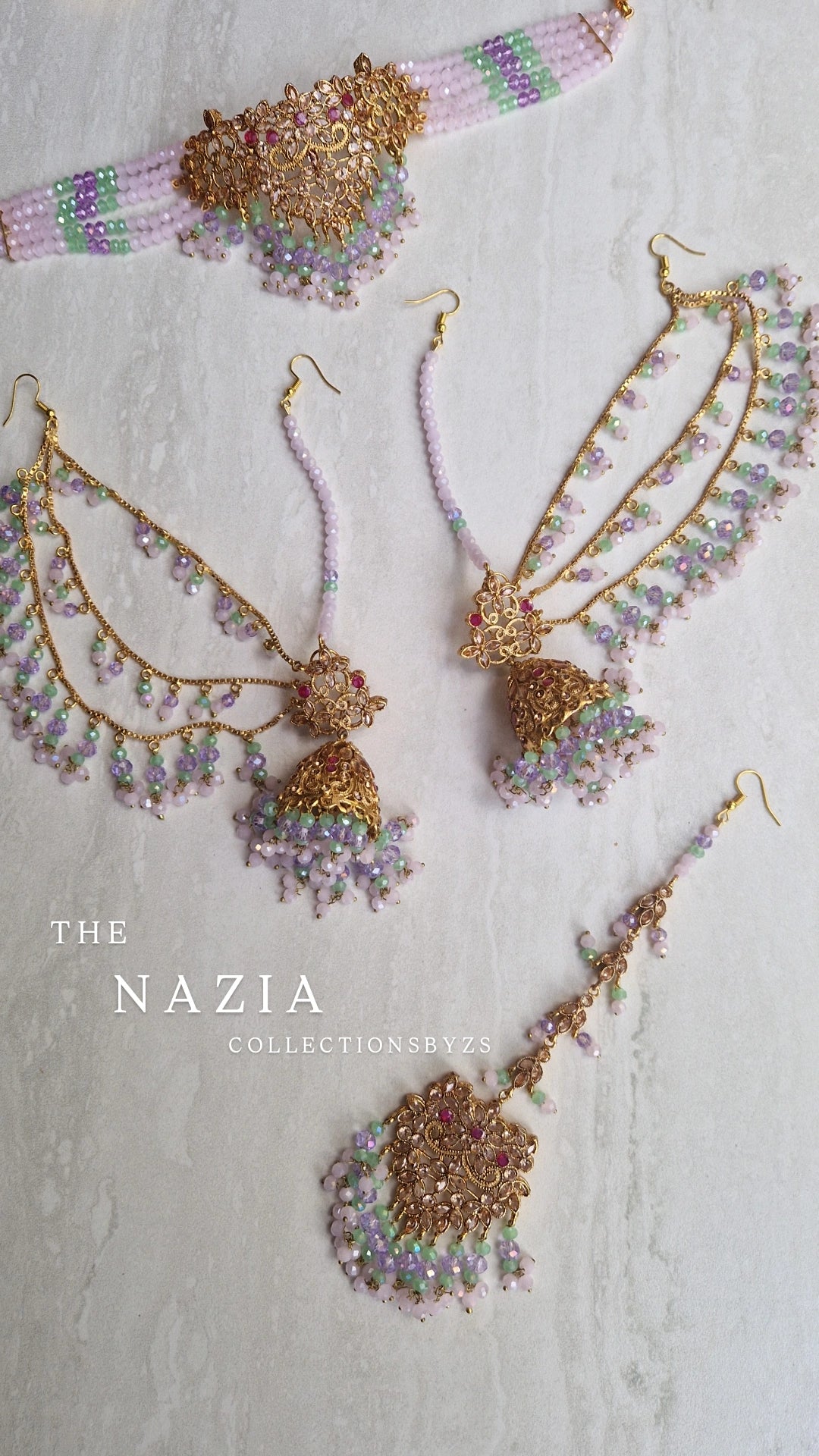 NAZIA- Stunning Mehndi Pakistani Choker Set - Lilac, Pink and Mint *INTRODUCTORY OFFER*