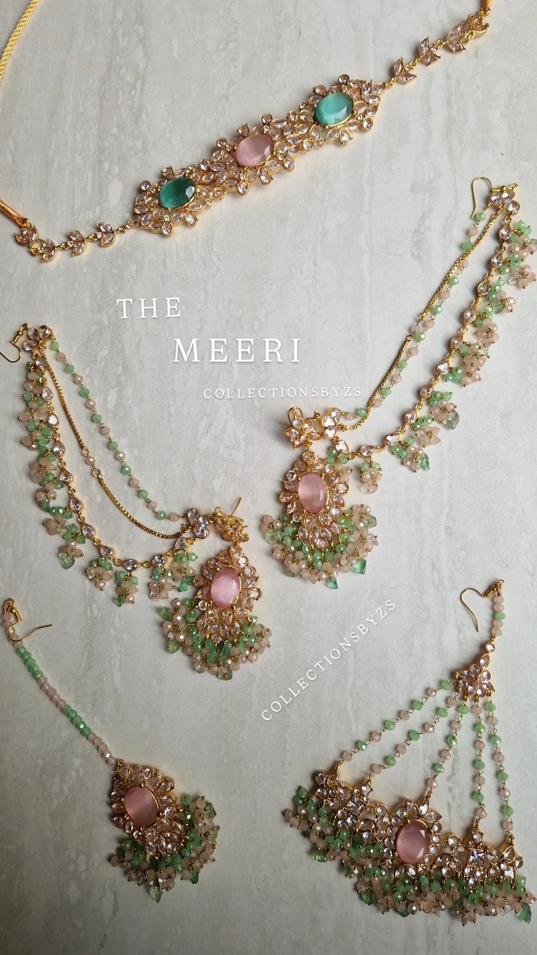 MEERI - Beautiful Pakistani 4 piece Elegant Set - Pink & Green