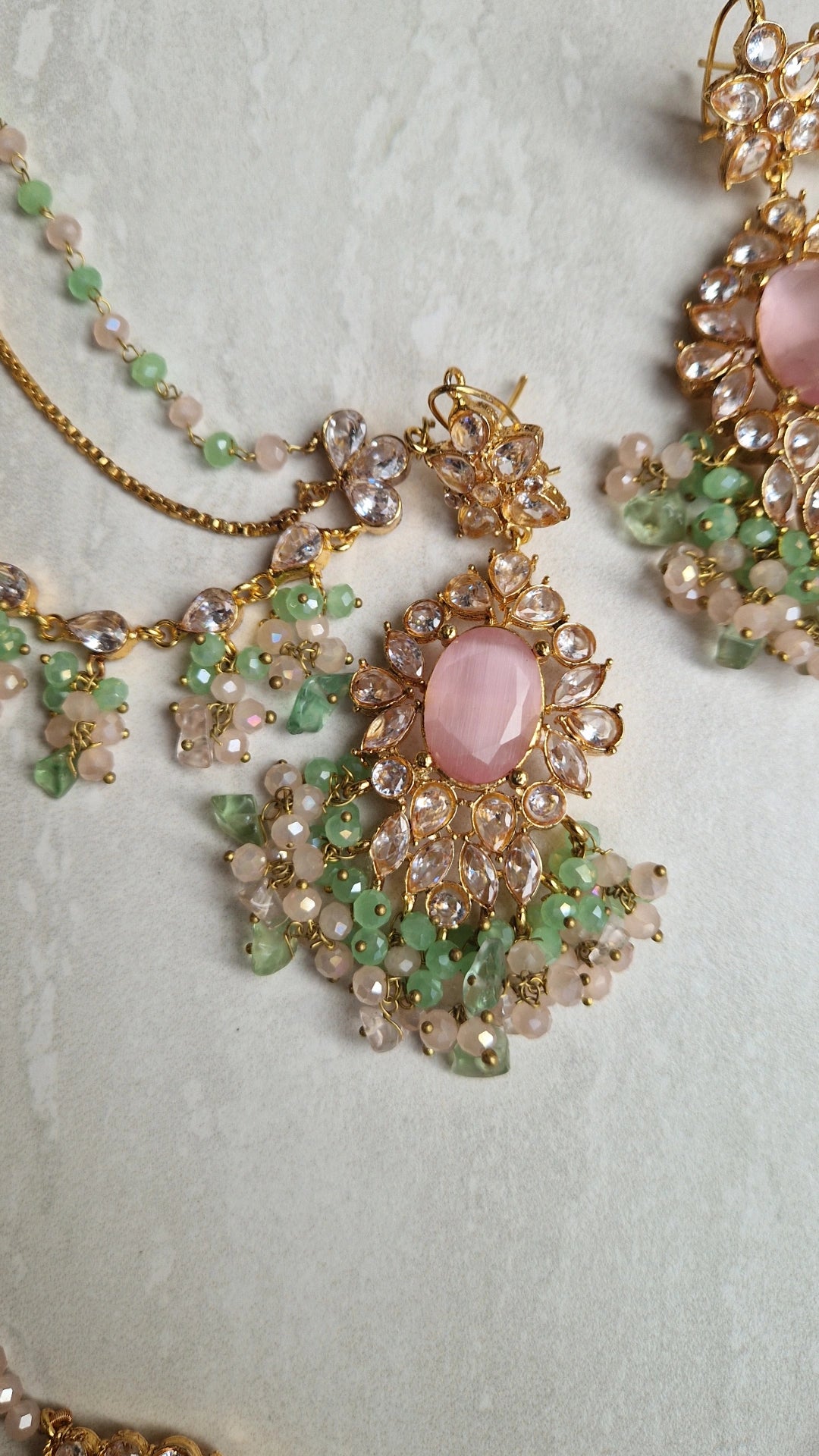 MEERI - Beautiful Pakistani 4 piece Elegant Set - Pink & Green