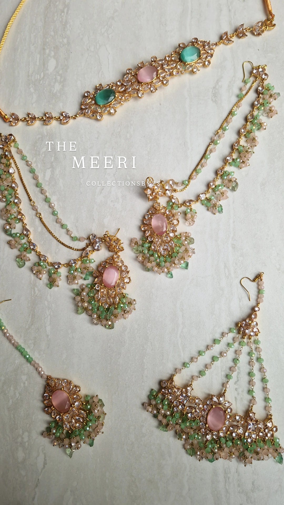 MEERI - Beautiful Pakistani 4 piece Elegant Set - Pink & Green