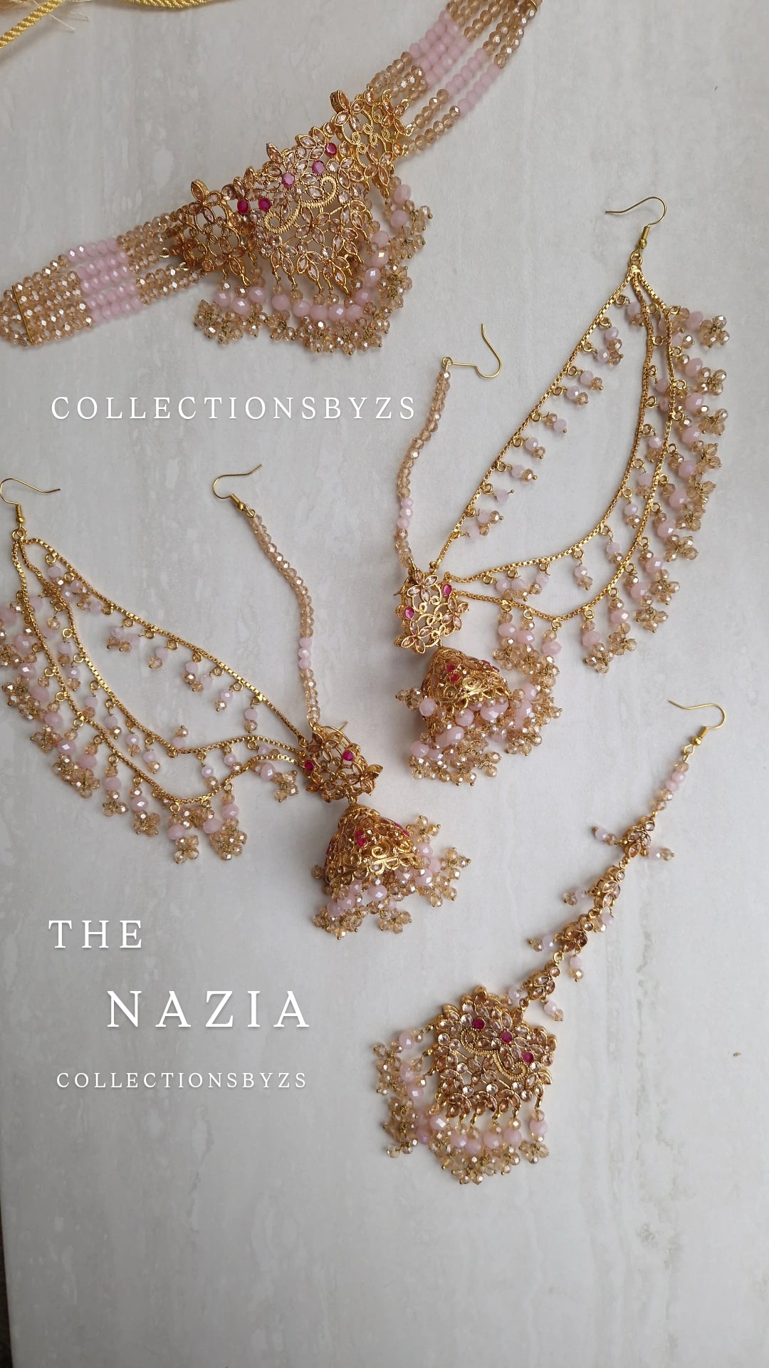 NAZIA- Stunning Pakistani Choker Set - Gold and POWDER Pink