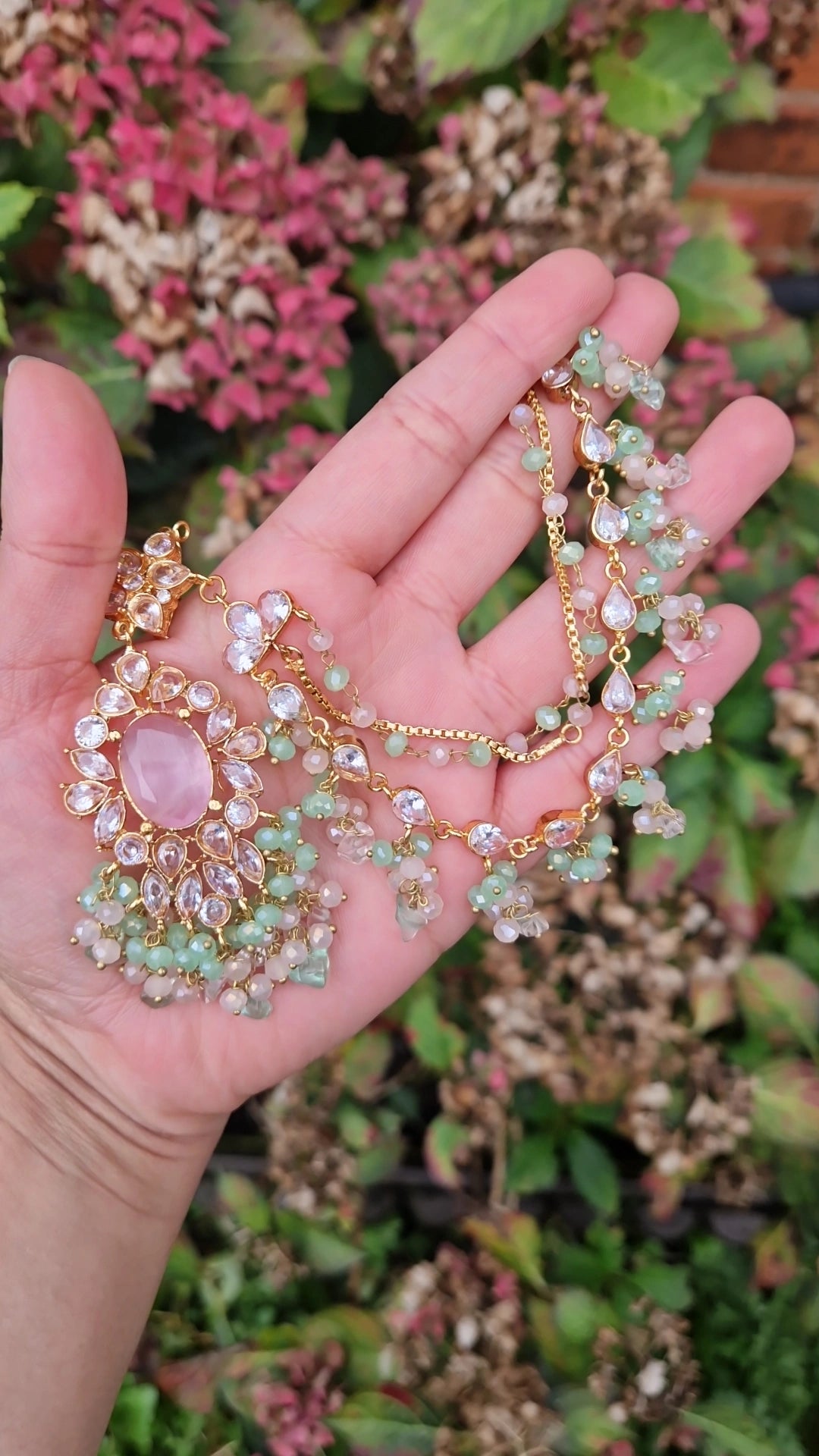 MEERI - Beautiful Pakistani 4 piece Elegant Set - Pink & Green