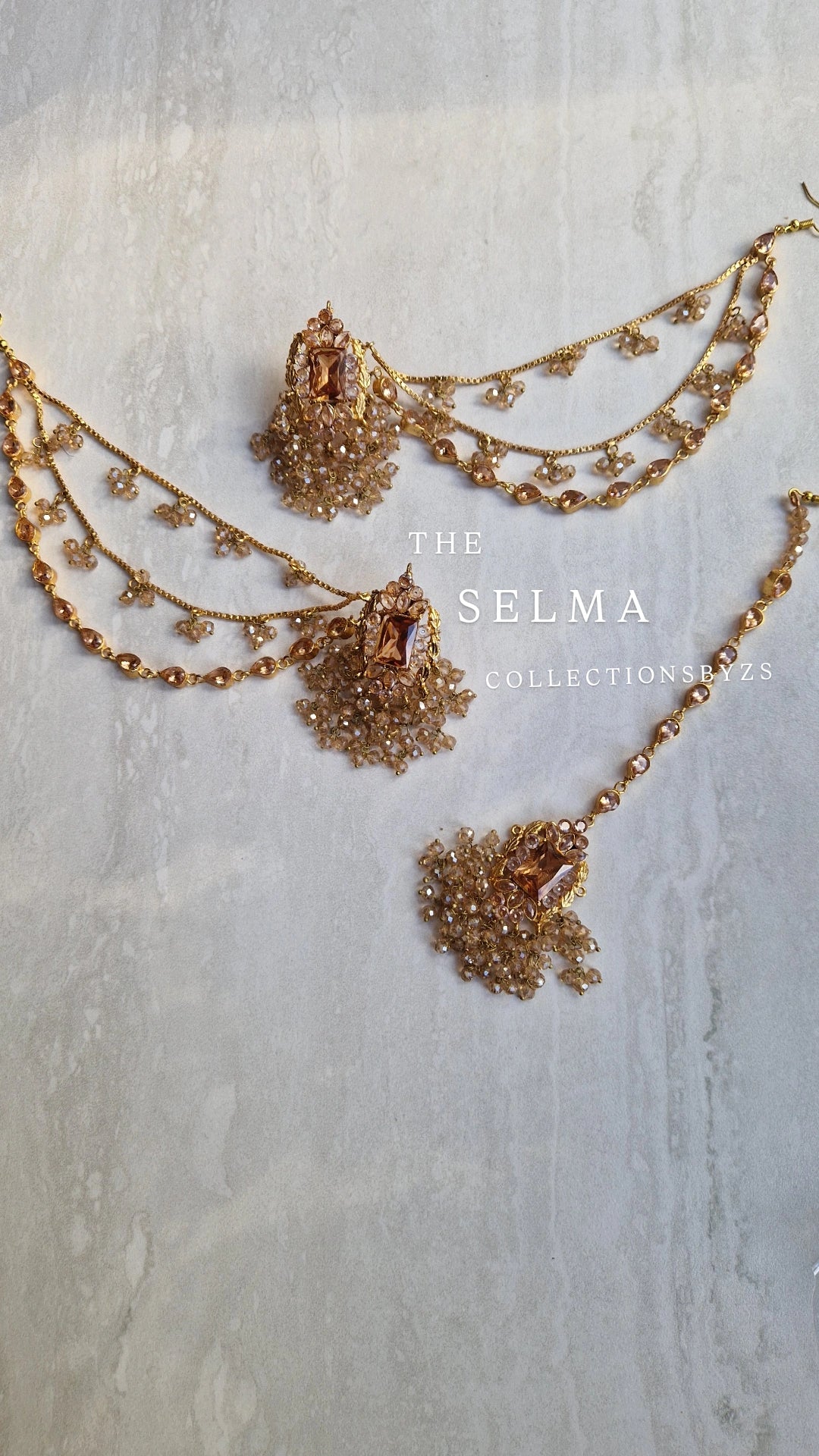 SELMA- Beautiful Pakistani Earrings and Tikka  - FULL GOLD