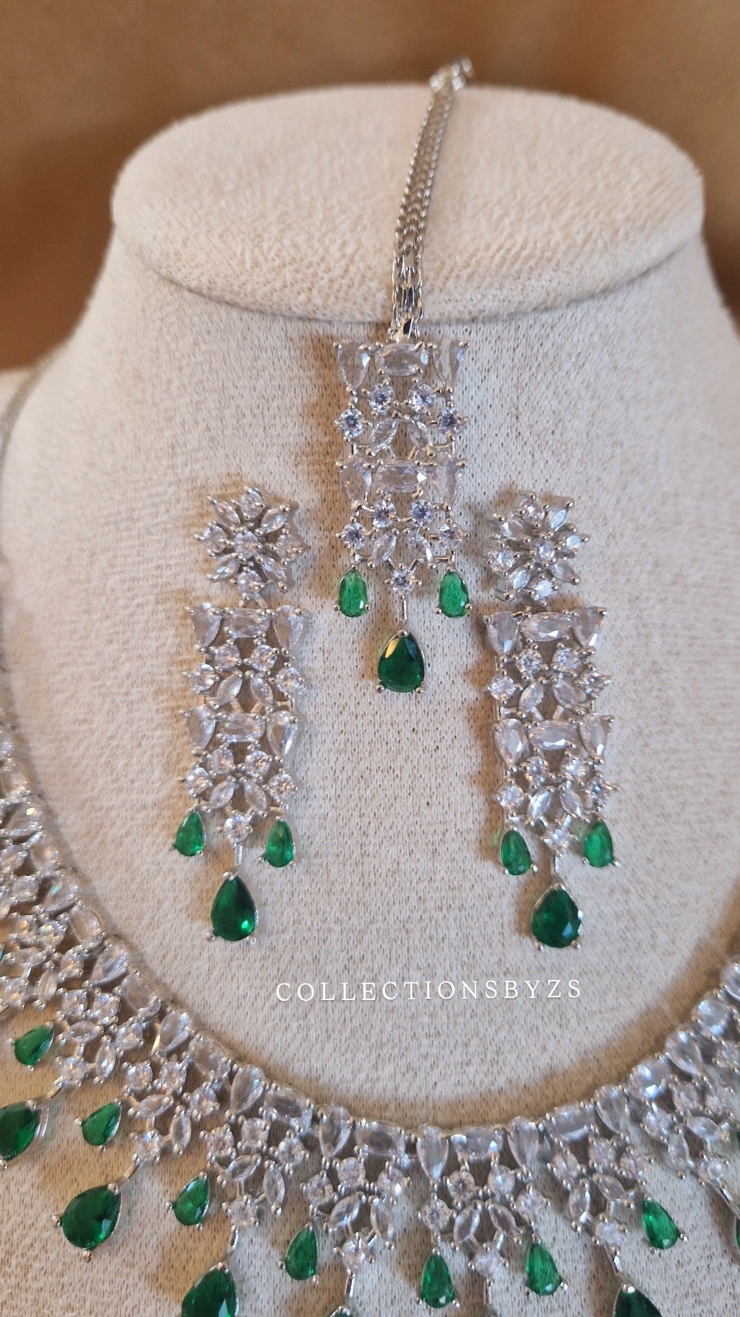 G R E E N - American Diamond  Indian Jewellery Set