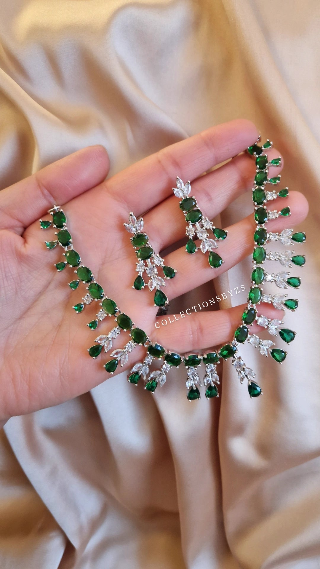 Green American Diamond Indian Set