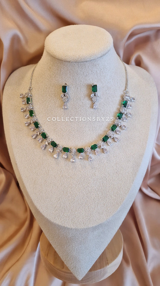 Small Elegant American Diamond Set- Green