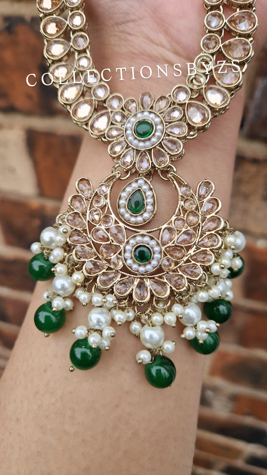 LAIBA- Elegant Oversized Indian Mala Set - GREEN