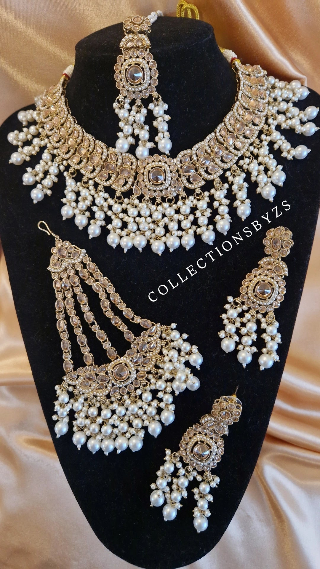 S A R A - Beautiful Indian 4 piece Necklace Set - WHITE PEARL