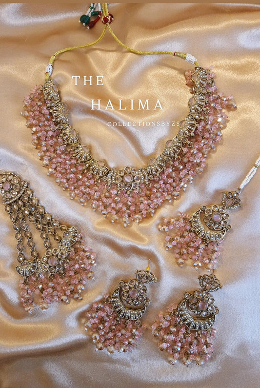 H A L I M A - Beautiful Indian 4 piece Necklace Set - Pink