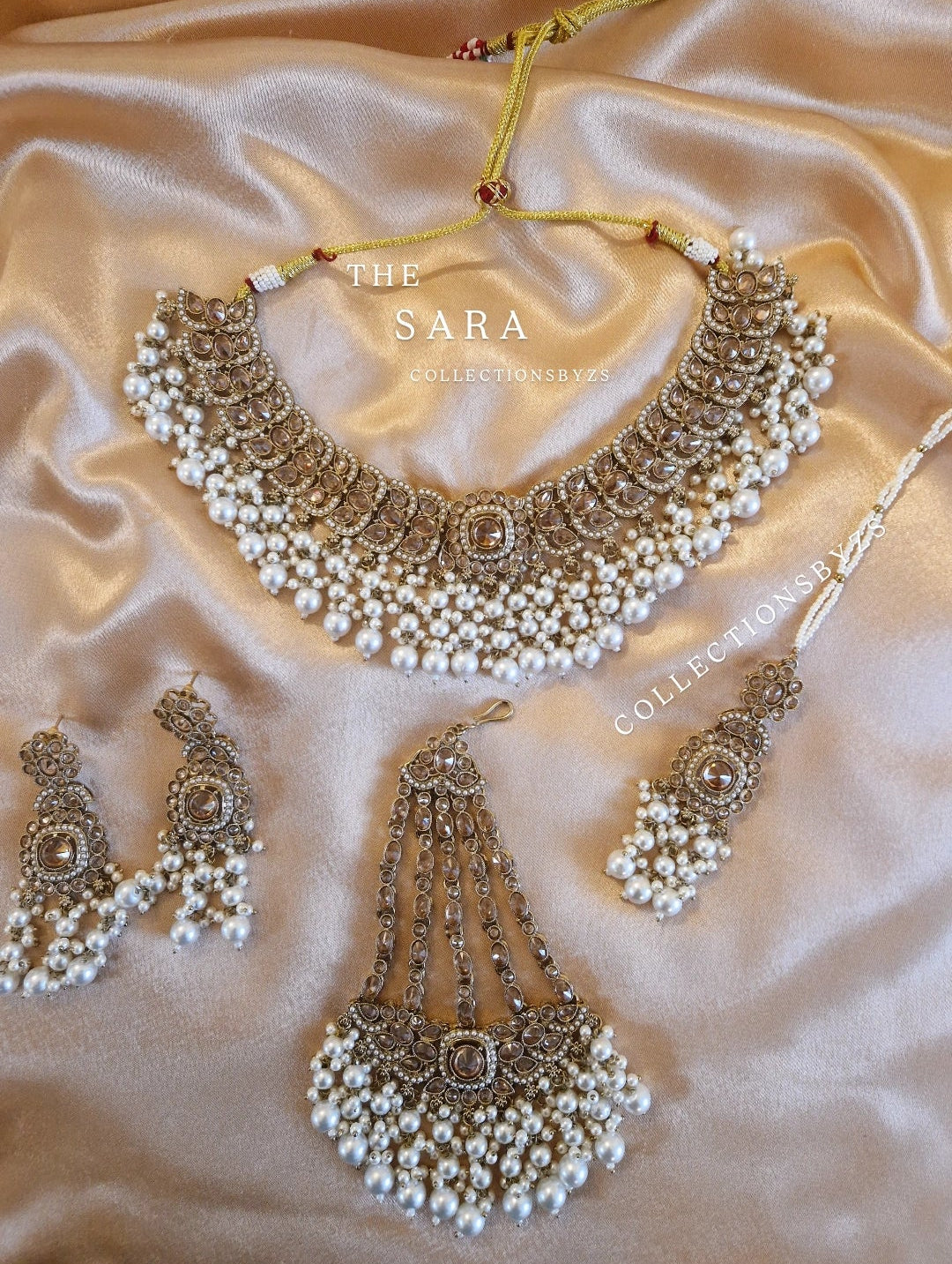 S A R A - Beautiful Indian 4 piece Necklace Set - WHITE PEARL