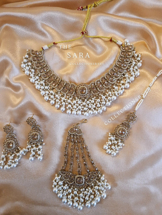 S A R A - Beautiful Indian 4 piece Necklace Set - WHITE PEARL
