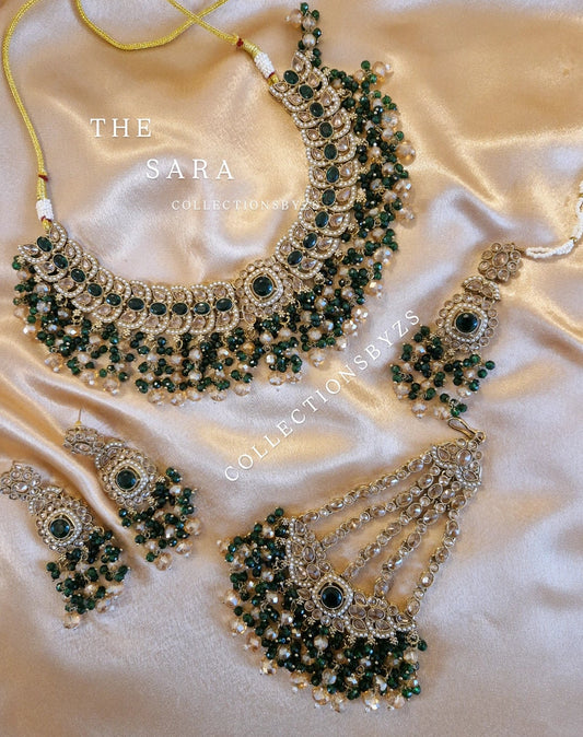 S A R A - Beautiful Indian 4 piece Necklace Set - GREEN