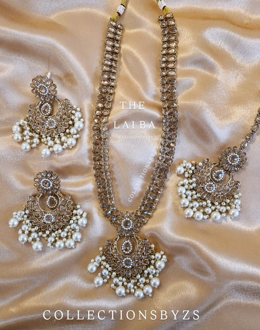 L A I B A - Elegant Oversized Indian Mala Set - White Pearl
