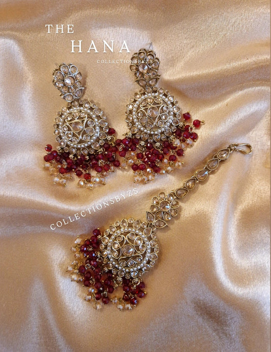 H A N A - Small Earring and Tikka Set - MAROON