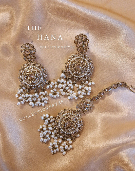 H A N A - Small Earring and Tikka Set - PEARL