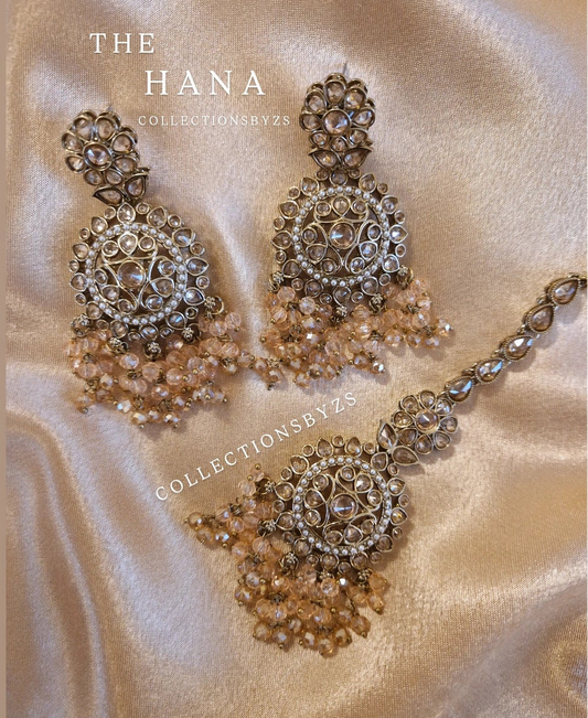 H A N A - Small Earring and Tikka Set - PEACH