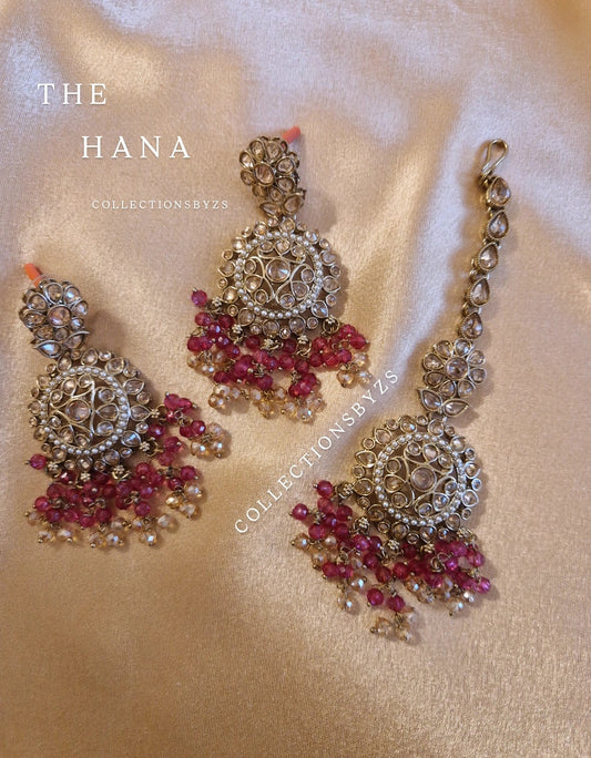 H A N A - Small Earring and Tikka Set -  SHOCKING PINK